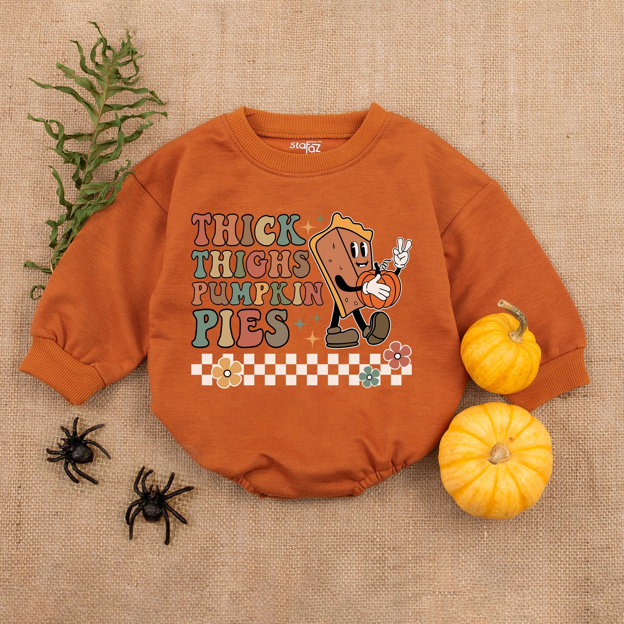 Thick Thighs Pumpkin Pies Infant Romper Thanksgiving Outfit Soft Cotton Fall Baby Shower Gift Vintage Autumn Design