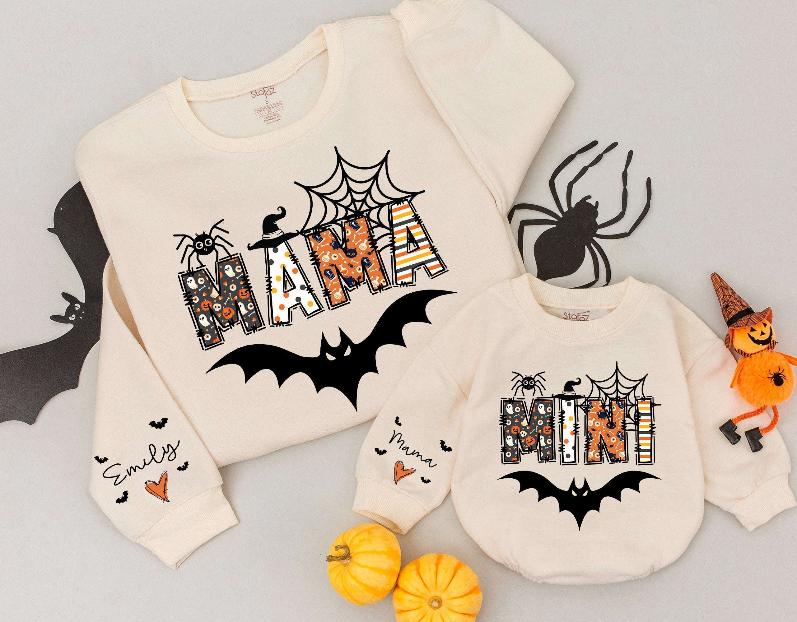 Custom Mama & Mini Halloween Sweatshirts with Bat Design