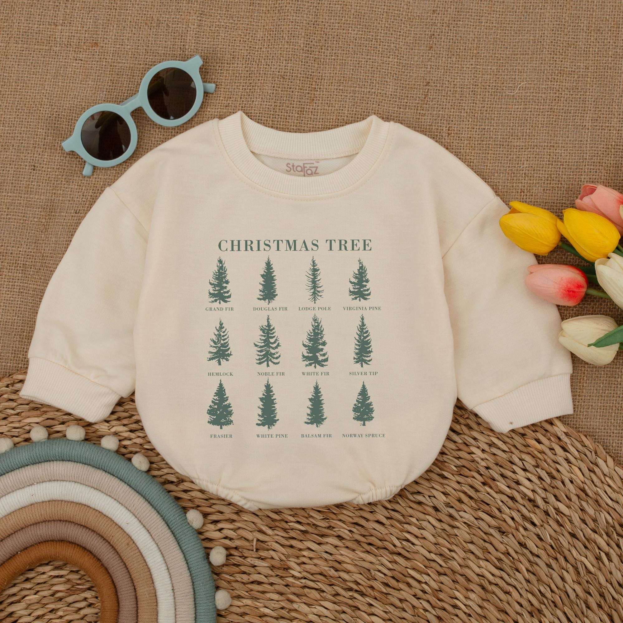 Boho Christmas Trees Baby Romper Modern Winter Bodysuit Soft Cotton Outfit for Infant Holiday Party First Christmas Gift