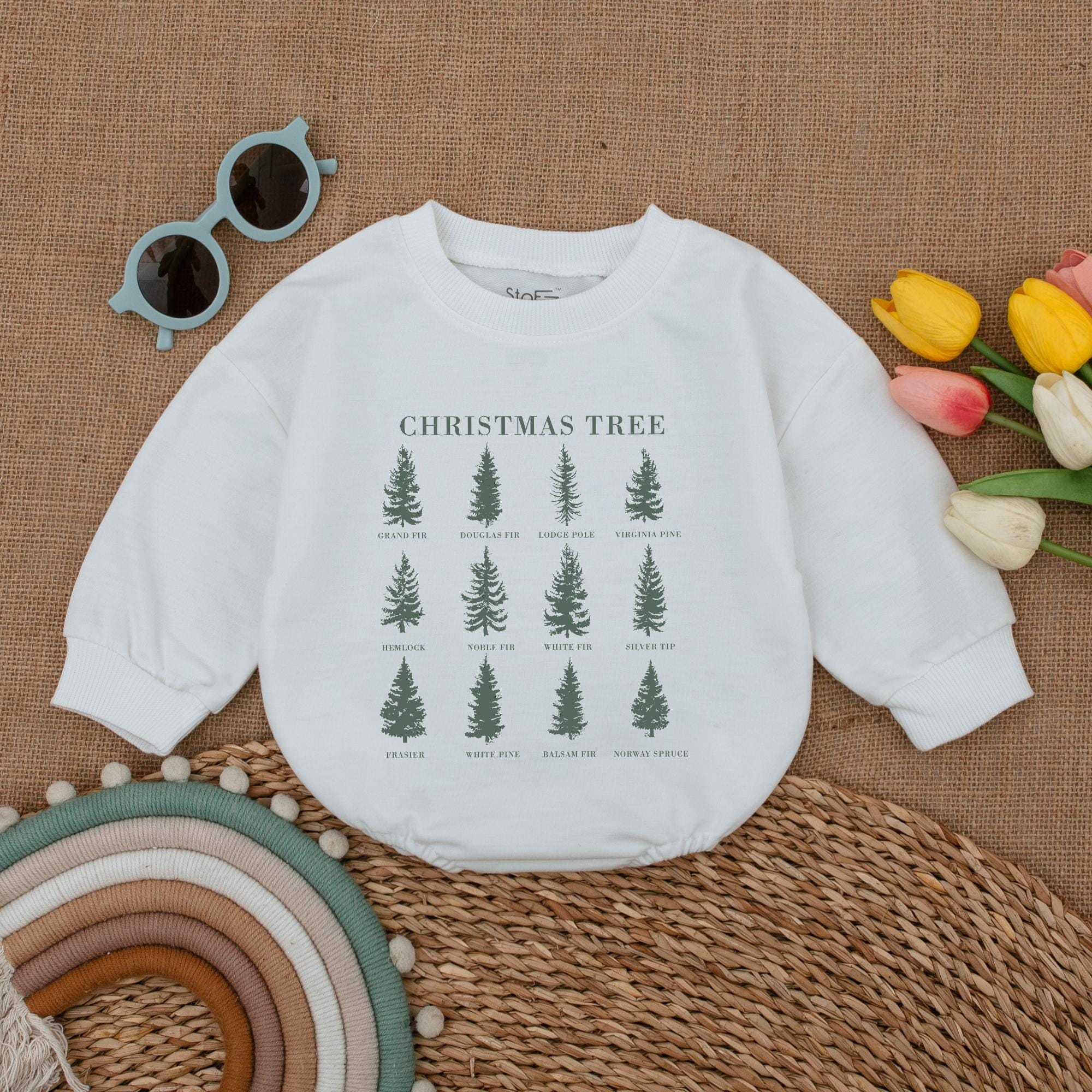 Boho Christmas Trees Baby Romper Modern Winter Bodysuit Soft Cotton Outfit for Infant Holiday Party First Christmas Gift
