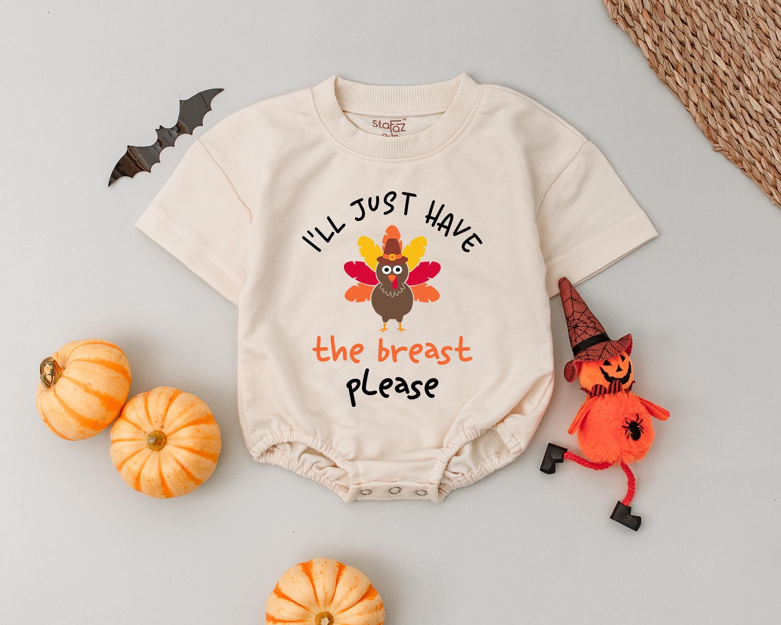 I'll Just Have the Breast Please Baby Romper Retro Turkey Thanksgiving Outfit Soft Cotton Infant Boys Girls Holiday Costume