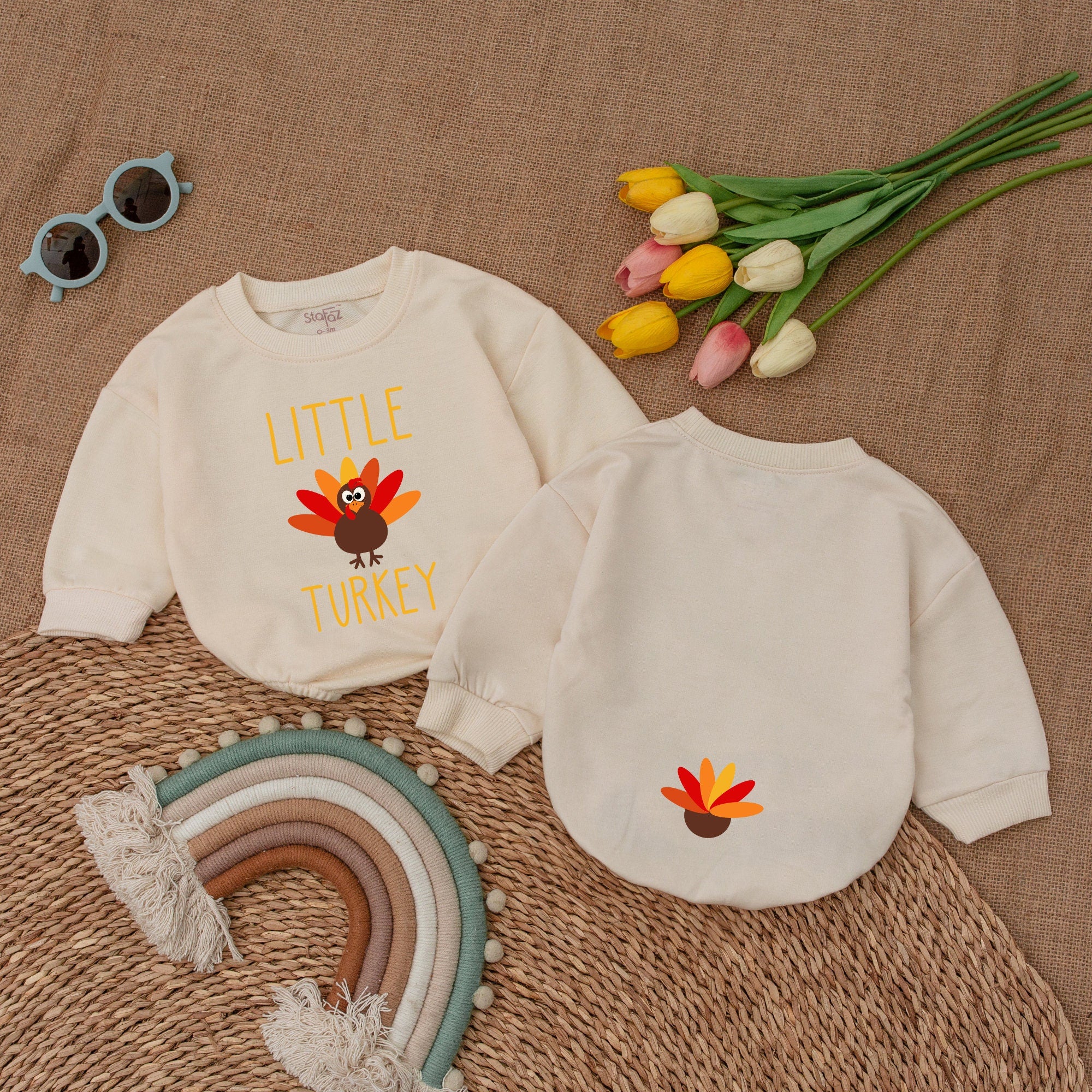 Little Turkey Thanksgiving Baby Romper with Festive Colors