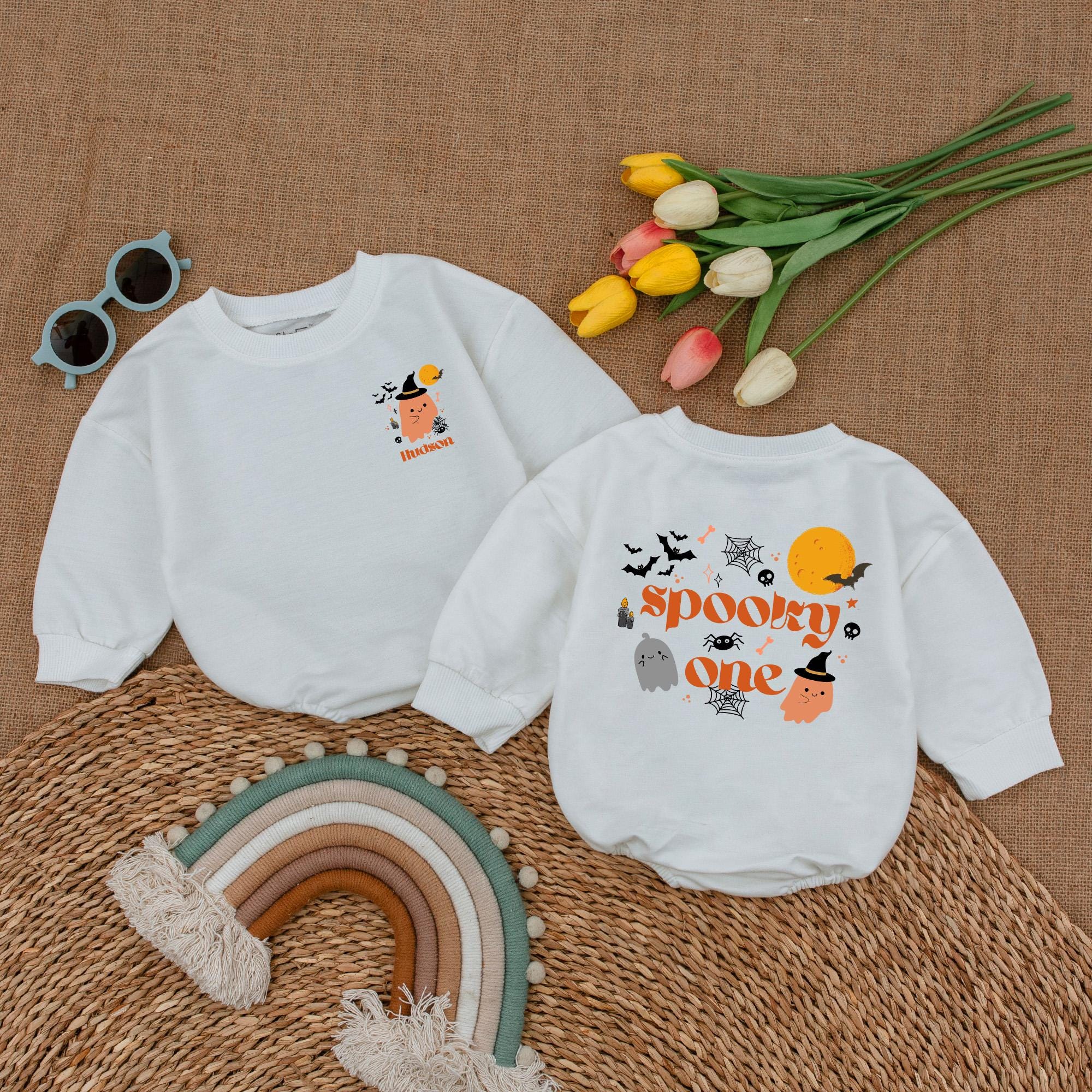 Custom Spooky One Halloween Baby Romper with Ghost Pumpkin Bats Birthday Outfit Soft Cotton Fall Baby Shower Gift Boy Girl