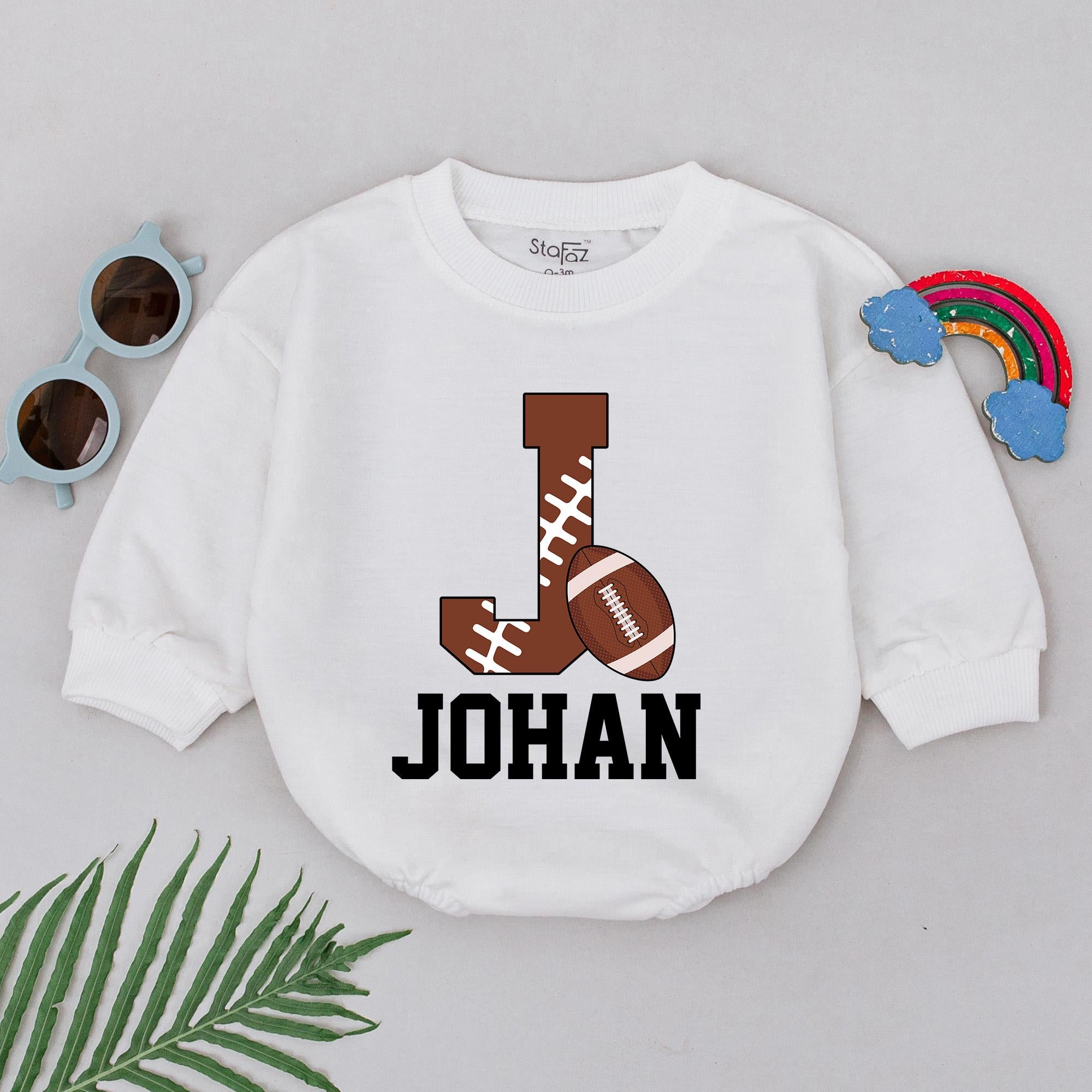 Personalized Baby Football Romper Johan Sporty Retro Gameday Outfit Soft Cotton Infant Boy Game Day Wear