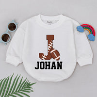 Personalized Baby Football Romper Johan Sporty Retro Gameday Outfit Soft Cotton Infant Boy Game Day Wear