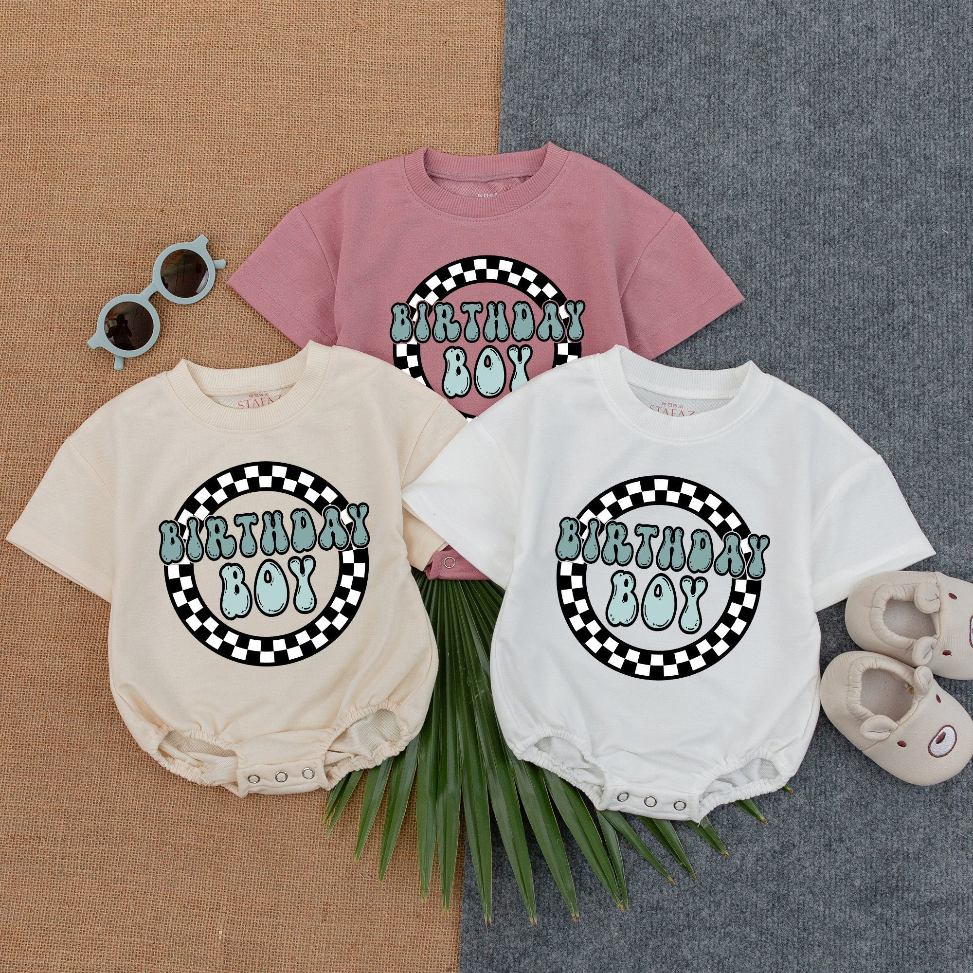 Personalized Birthday Boy Romper with Checkered Design
