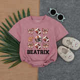Custom Baby Romper Football Theme with Soft Pink Bows for Birthday Game Day Outfit Comfortable Cotton Newborn Toddler Clothes Personalized Beatrix