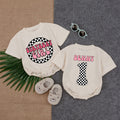 Personalized Birthday Girl Romper with Pink Black Checkered Design First Birthday Outfit for Baby Toddler Soft Cotton Celebration Wear