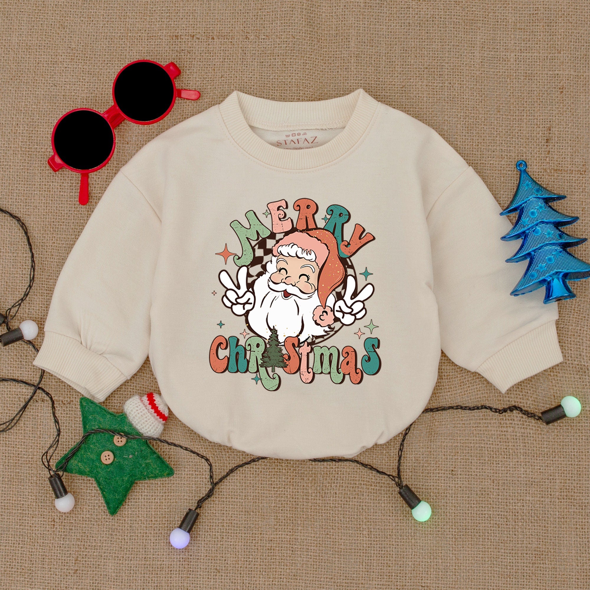 Merry Christmas Bubble Romper Vintage Santa Design Baby Holiday Outfit Soft Cotton Festive Bodysuit Perfect Christmas Baby Shower Gift