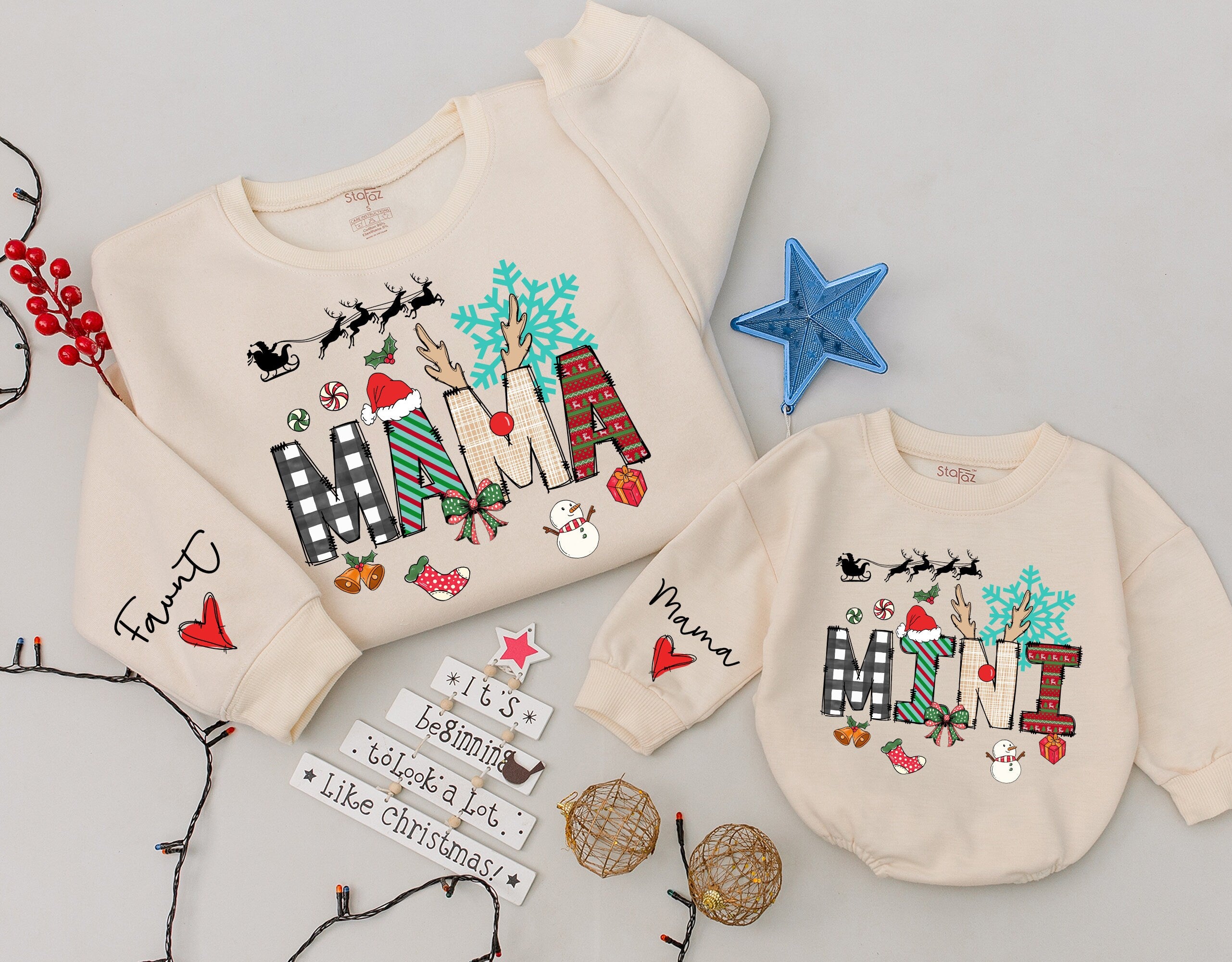 Personalized Mama & Mini Christmas Sweatshirts with Festive Design
