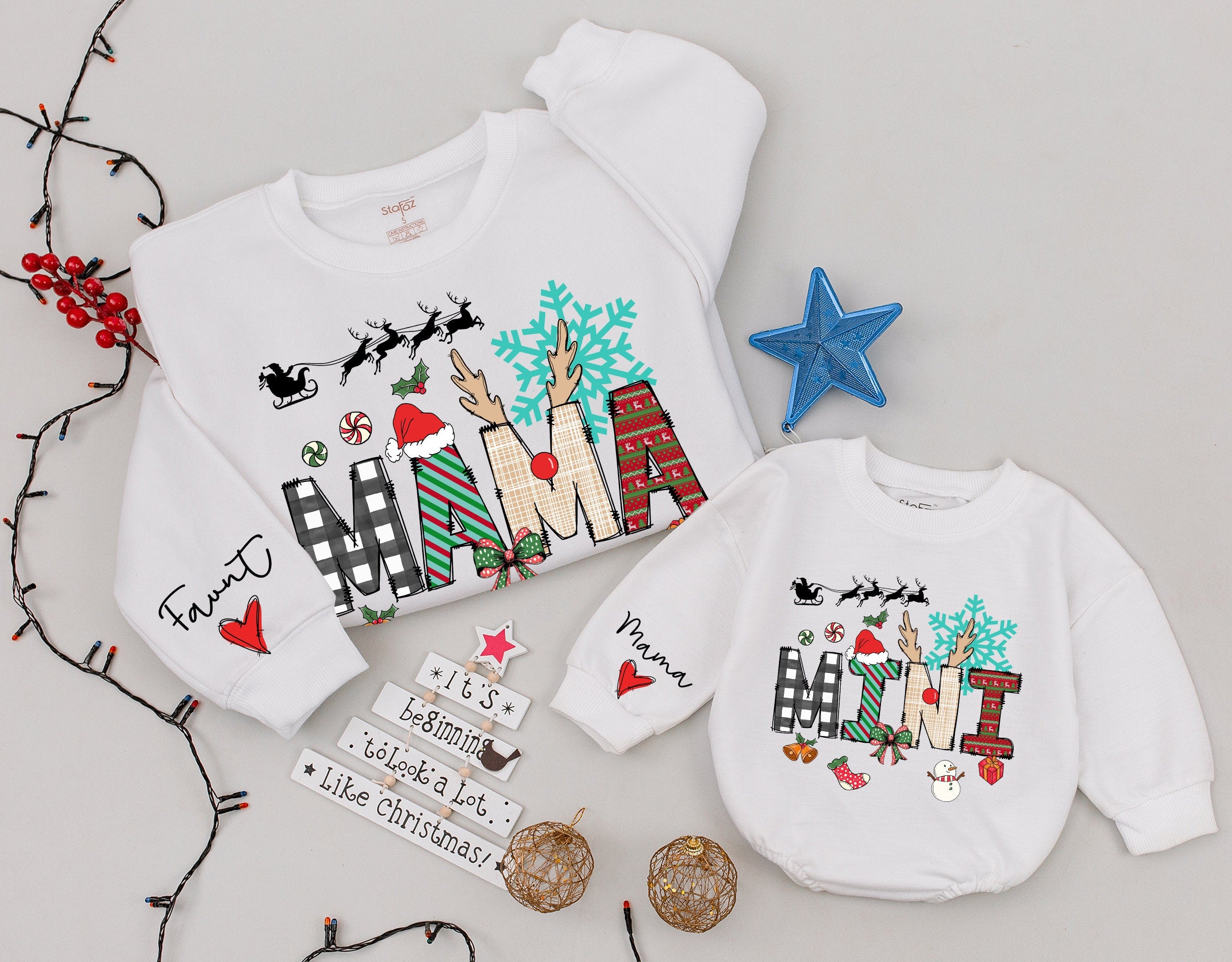 Personalized Mama & Mini Christmas Sweatshirts with Festive Design