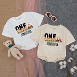 Personalized First Birthday Farm Romper with Colorful Tractor Baby Boy Outfit Custom Name for Party Celebration Comfortable Cotton