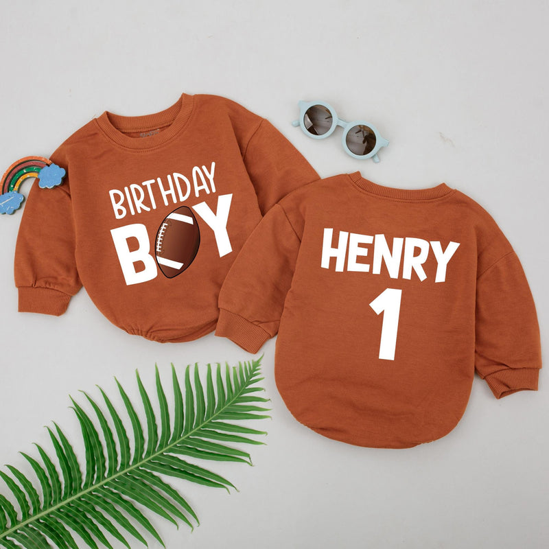 Personalized Football Birthday Romper for Boys 1st Birthday Outfit Sporty Design with Name Henry and Number 1 Soft Cotton Baby Clothes