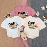 Personalized First Birthday Farm Romper with Colorful Tractor Baby Boy Outfit Custom Name for Party Celebration Comfortable Cotton