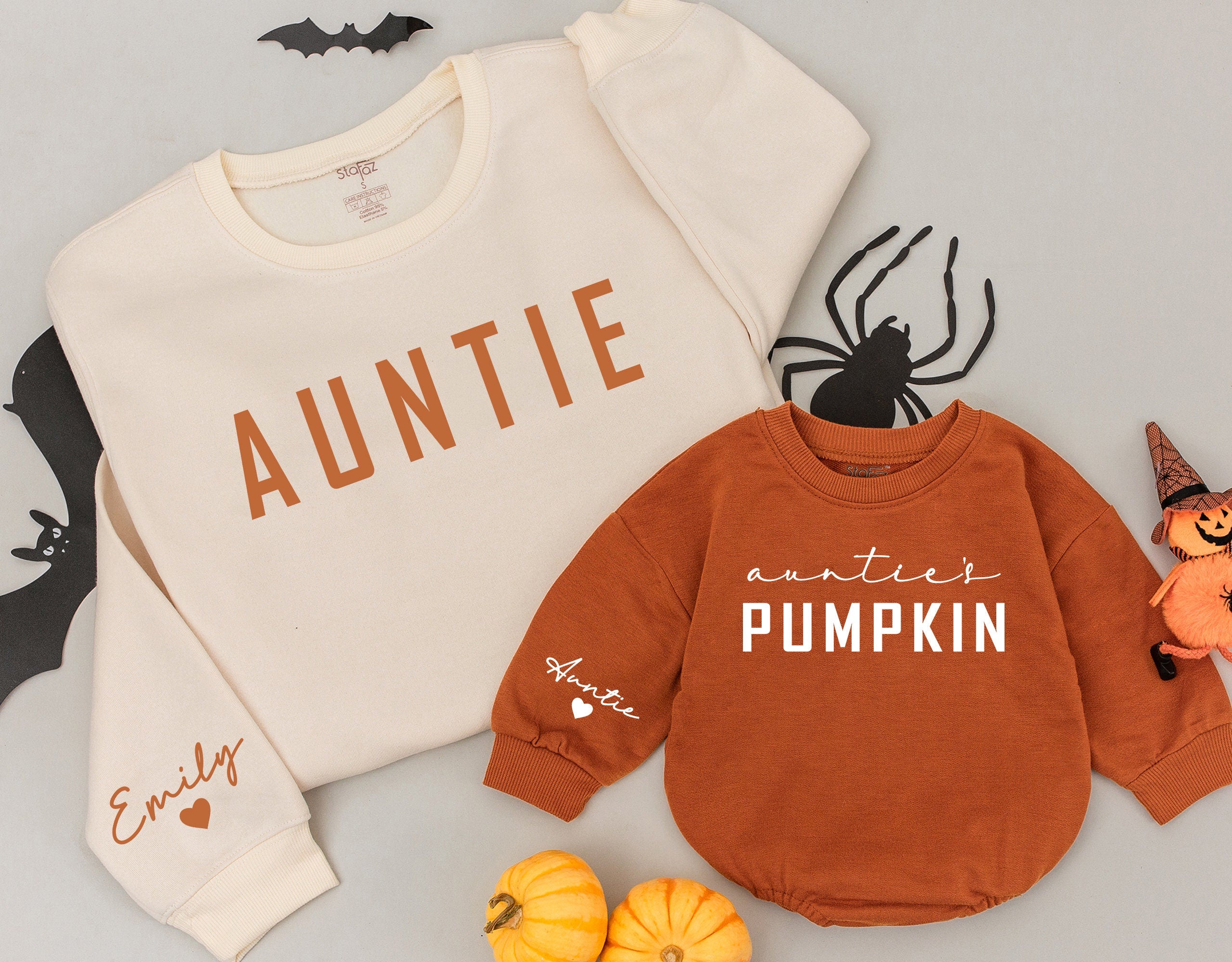 Auntie and Me Fall Sweatshirts Cozy Matching Family Gift Autumn Pumpkin Design Soft Cotton Warm Niece and Aunt Outfit Casual