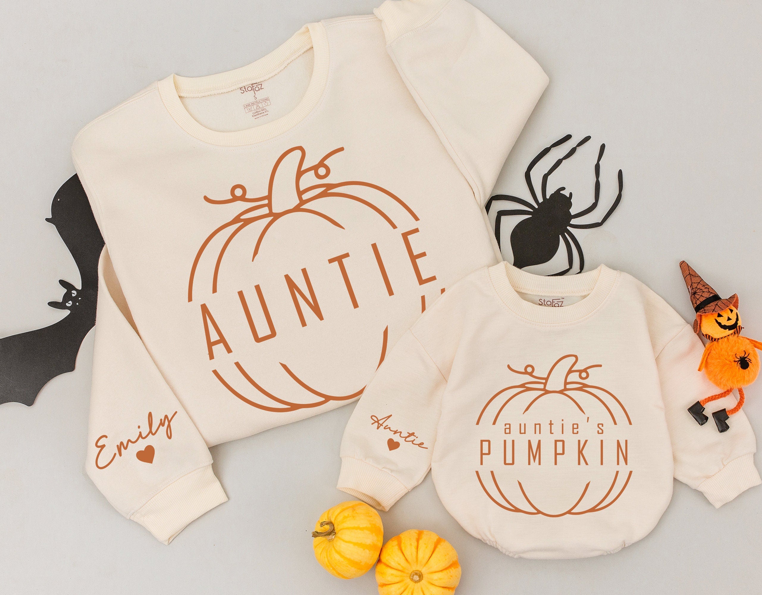 Cozy Auntie & Me Fall Sweatshirts with Pumpkin Design