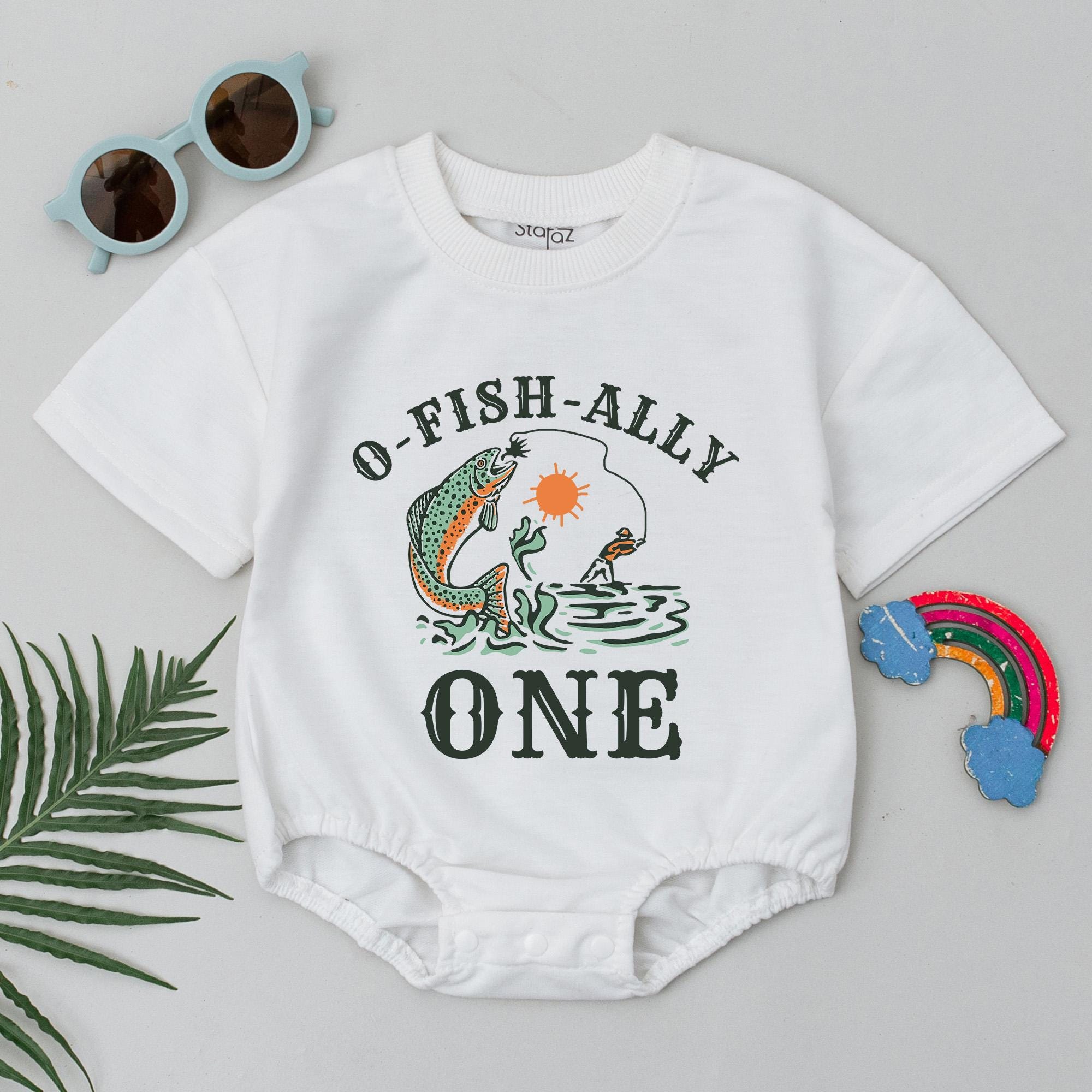 O-Fish-Ally One Romper Fun Fish Design First Birthday Outfit Soft Cotton Baby Bodysuit Gift for Toddlers Boys or Girls Celebrations