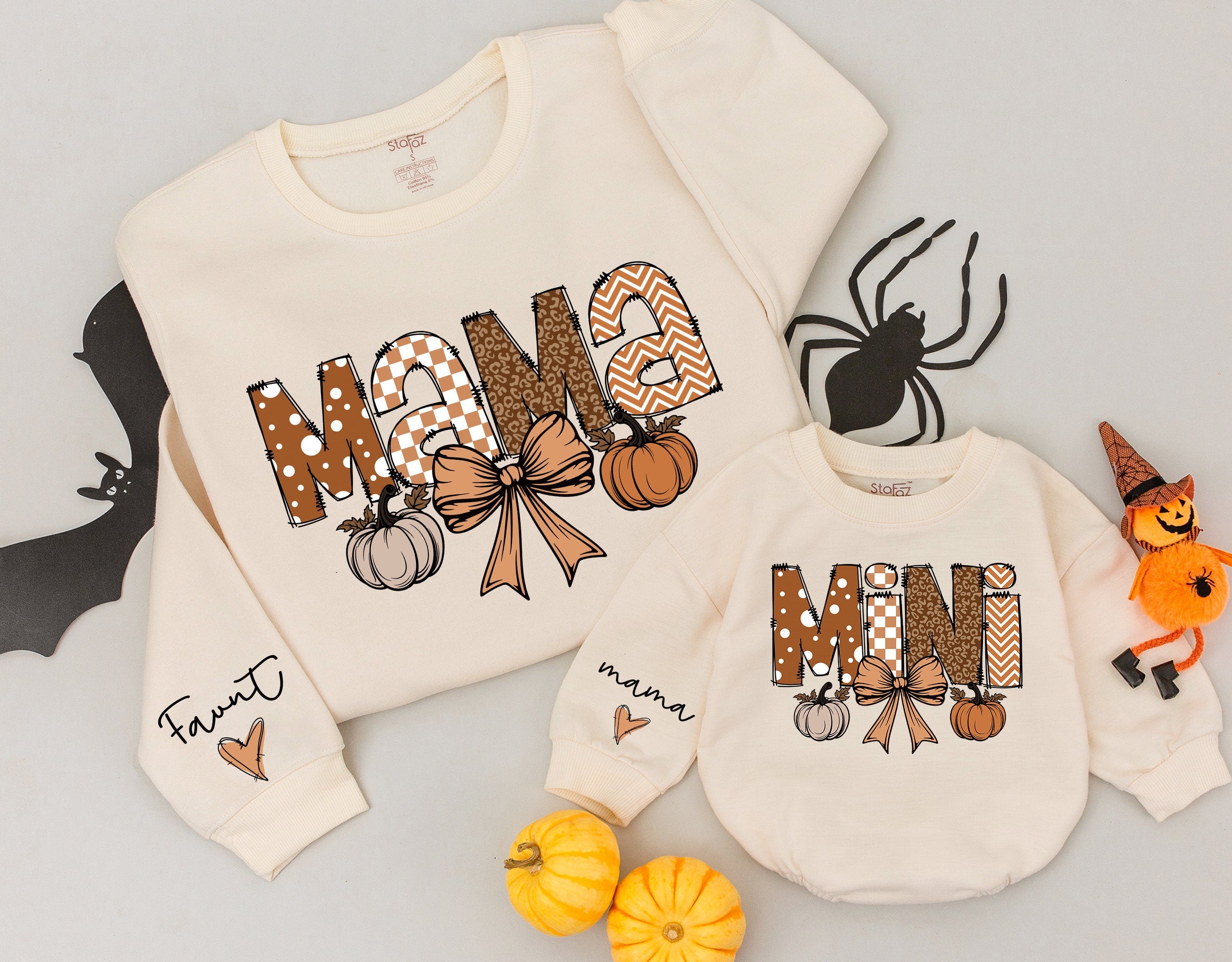 Vintage Fall Mama & Mini Matching Sweatshirts with Pumpkin Bow