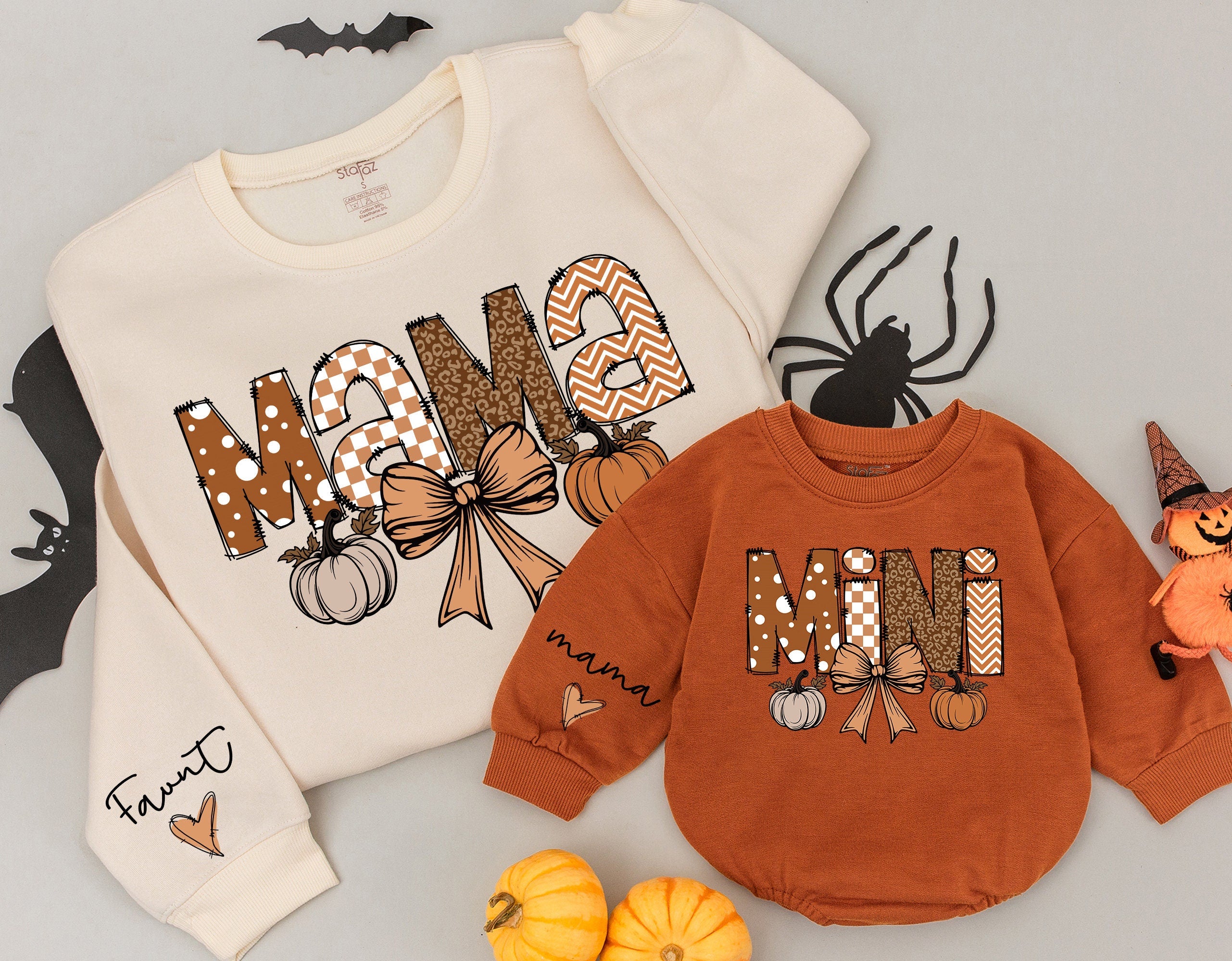 Vintage Fall Mama & Mini Matching Sweatshirts with Pumpkin Bow
