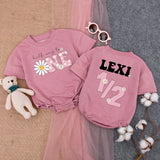 Personalized Baby Girl 1/2 Birthday Romper with Daisy Design, Custom Name Outfit, Soft Pink Cotton Bodysuit for Milestone Photos & Celebrations