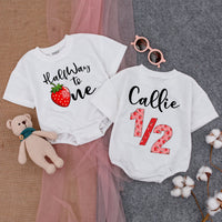 Personalized Strawberry Halfway to One Birthday Romper