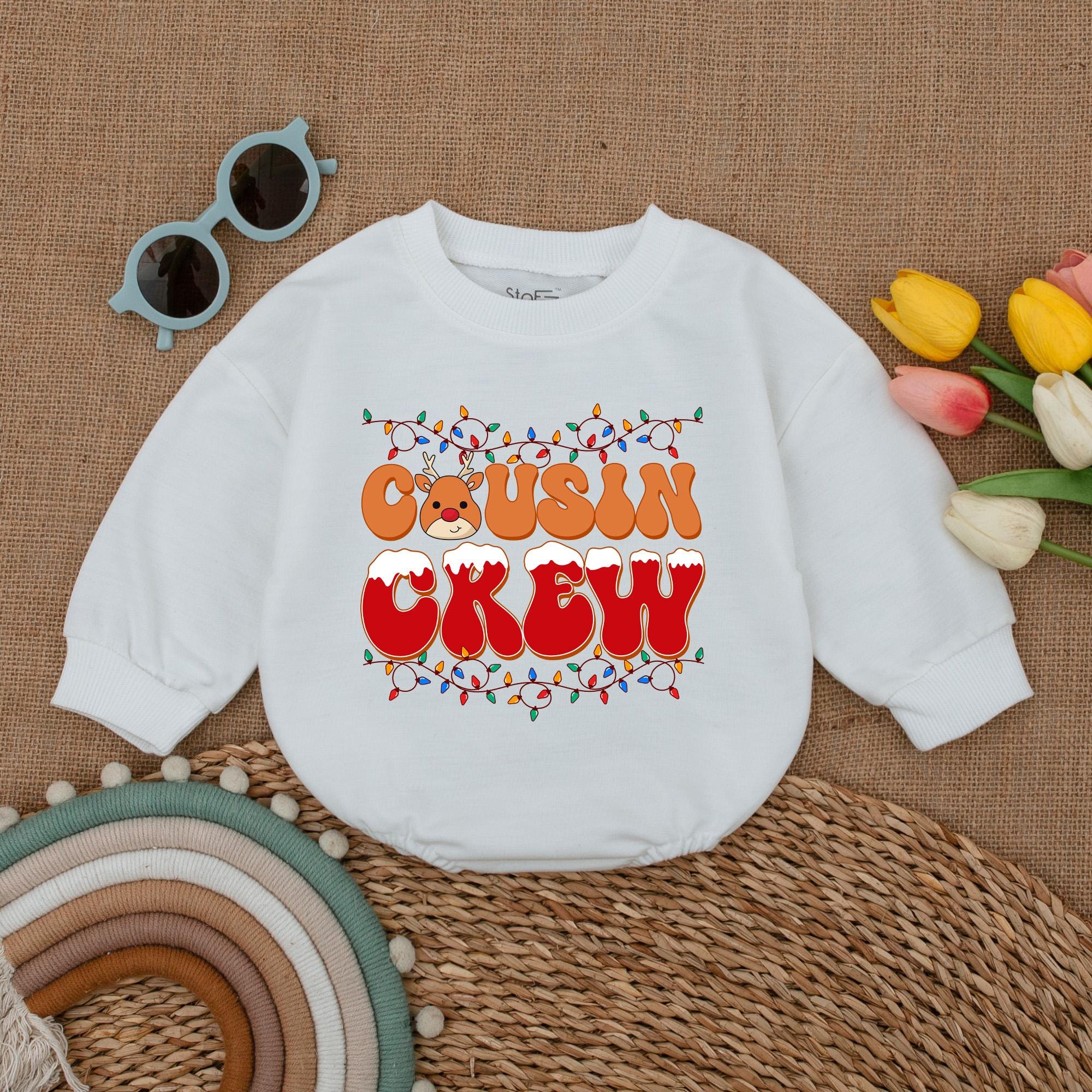 Cousin Crew Baby Romper with Santa Hat and Lights Christmas Outfit Holiday Bodysuit First Christmas Gift Soft Cotton Infant Clothes