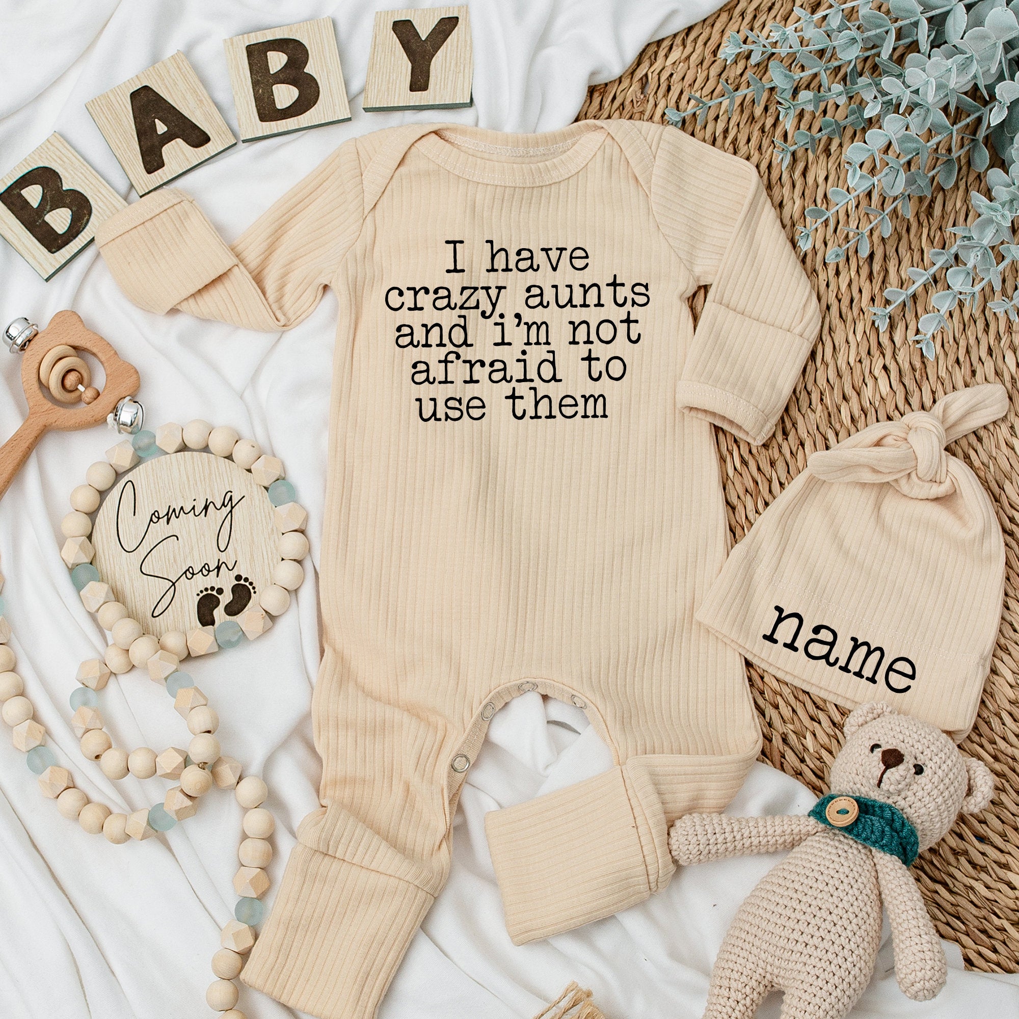 Custom Baby Bodysuit and Hat Set with Fun Quote Personalized Name Gift for Newborns Playful Baby Outfit for Birthday or Holiday