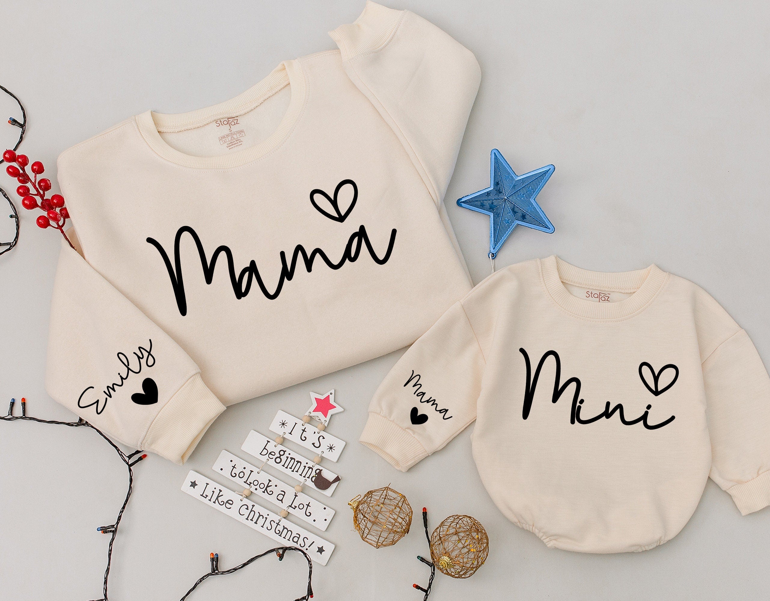 Personalized Mama & Mini Matching Sweatshirts with Heart Design