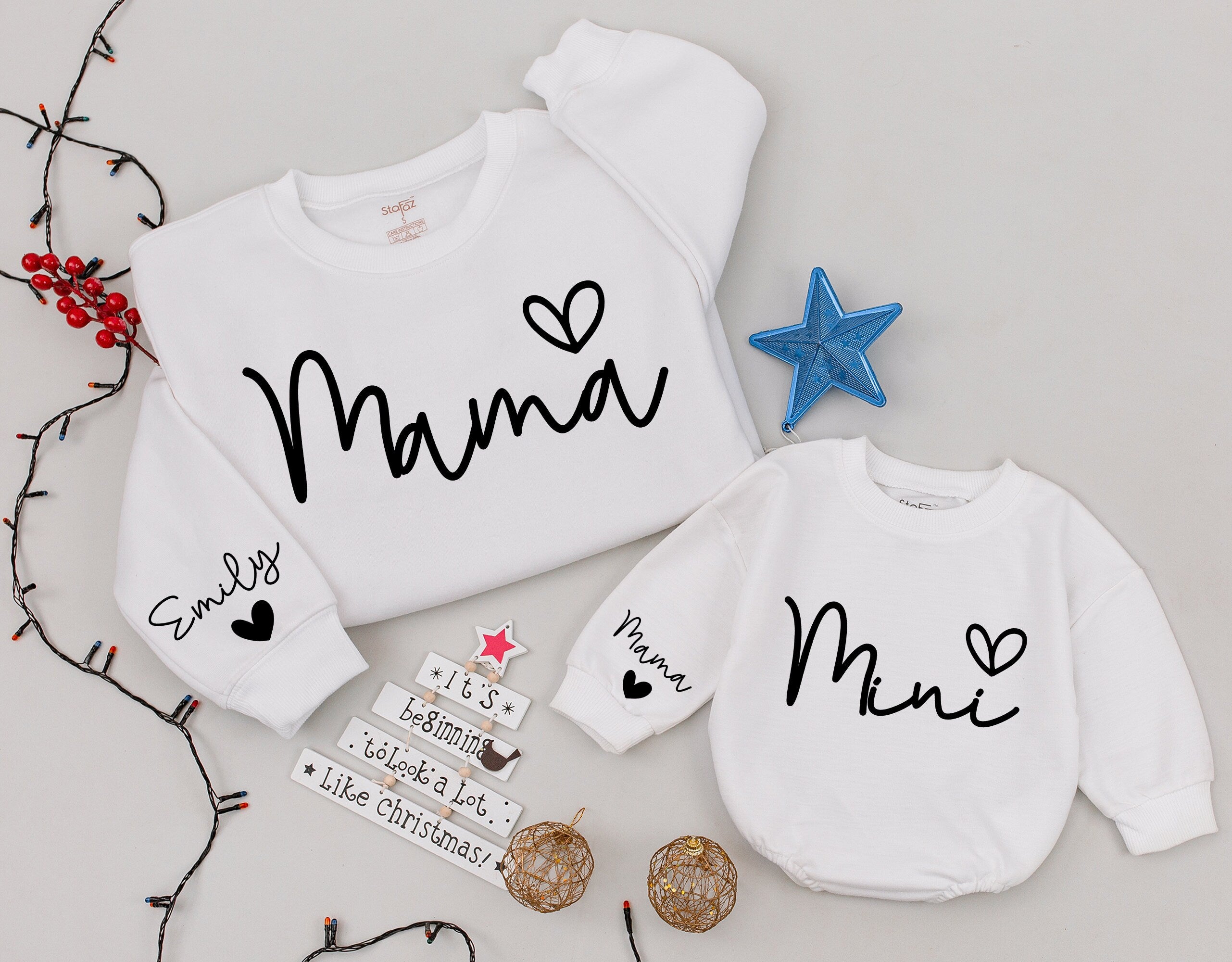 Personalized Mama & Mini Matching Sweatshirts with Heart Design