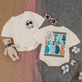 Personalized Birthday Dude Romper with Smiley Sunglasses Baby Boy First Birthday Outfit Vibrant Colors Peace Sign Fun Playful Design