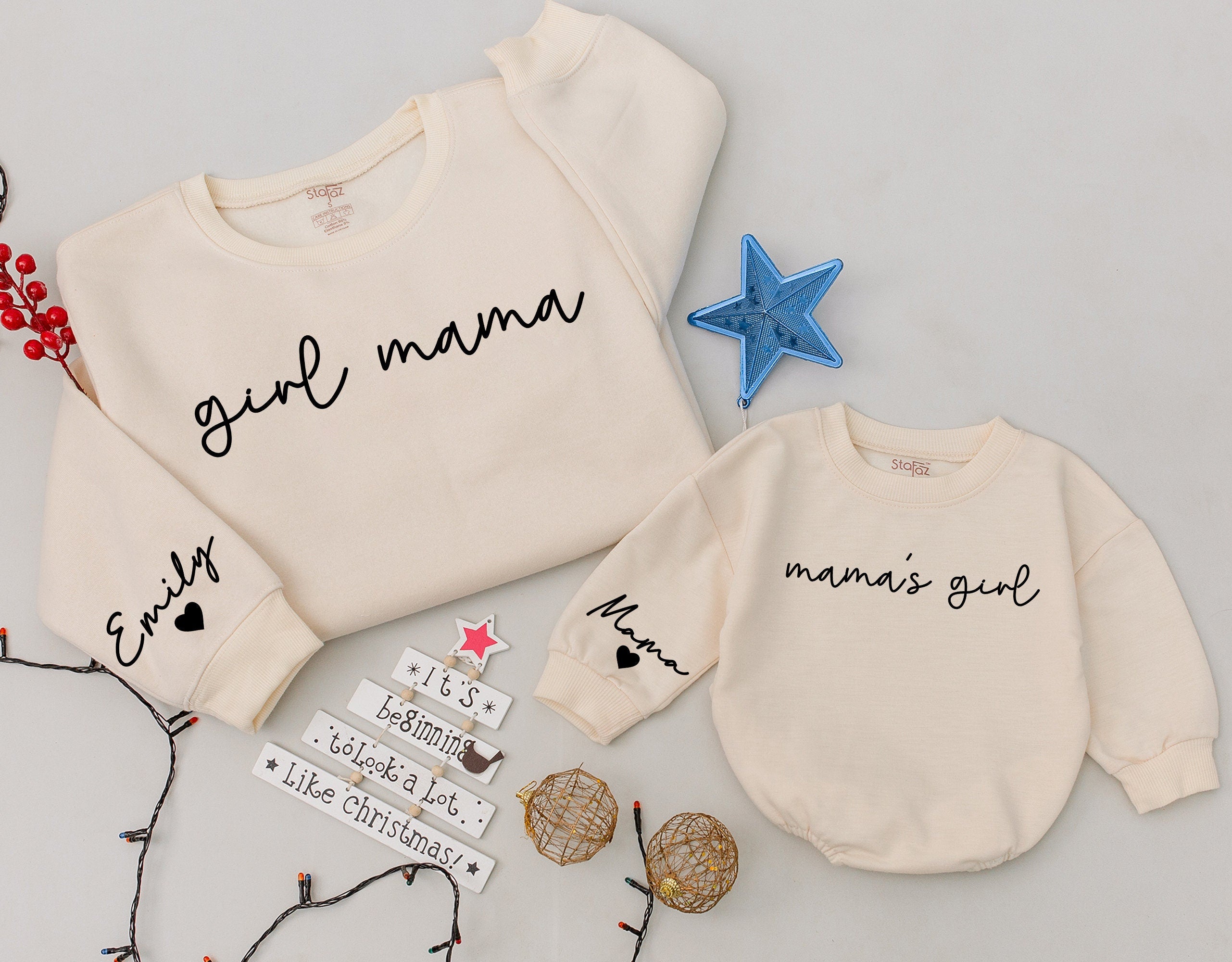 Custom Girl Mama and Mama's Girl Sweatshirts with Name Heart Design Personalized Matching Family Outfit Cozy Cotton Christmas Gift