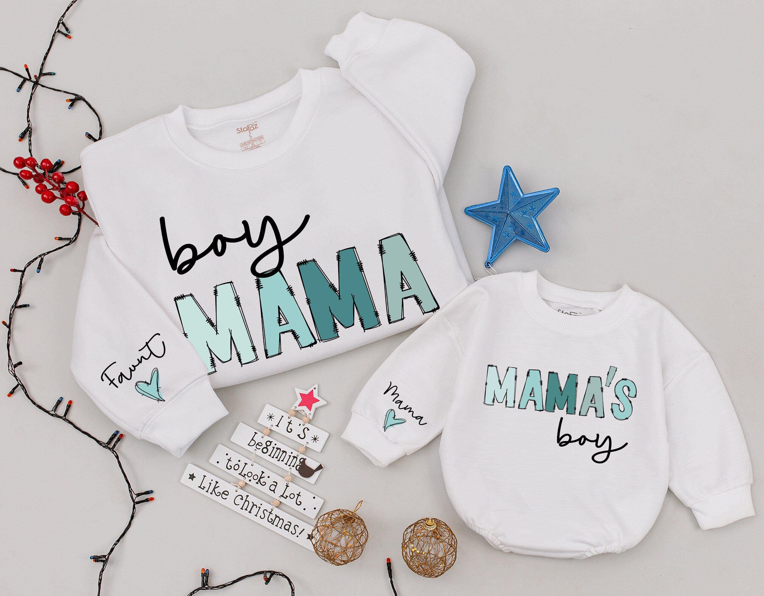 Custom Mama & Boy Sweatshirt Set with Playful Text
