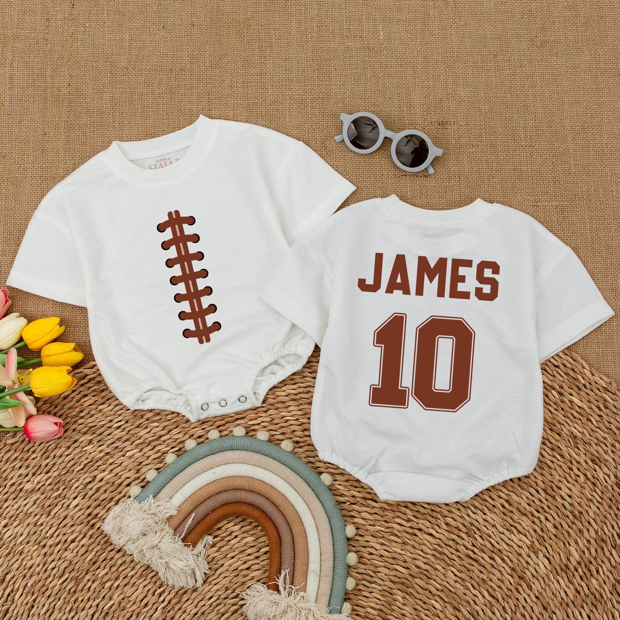 Custom Football Baby Romper with Name and Number