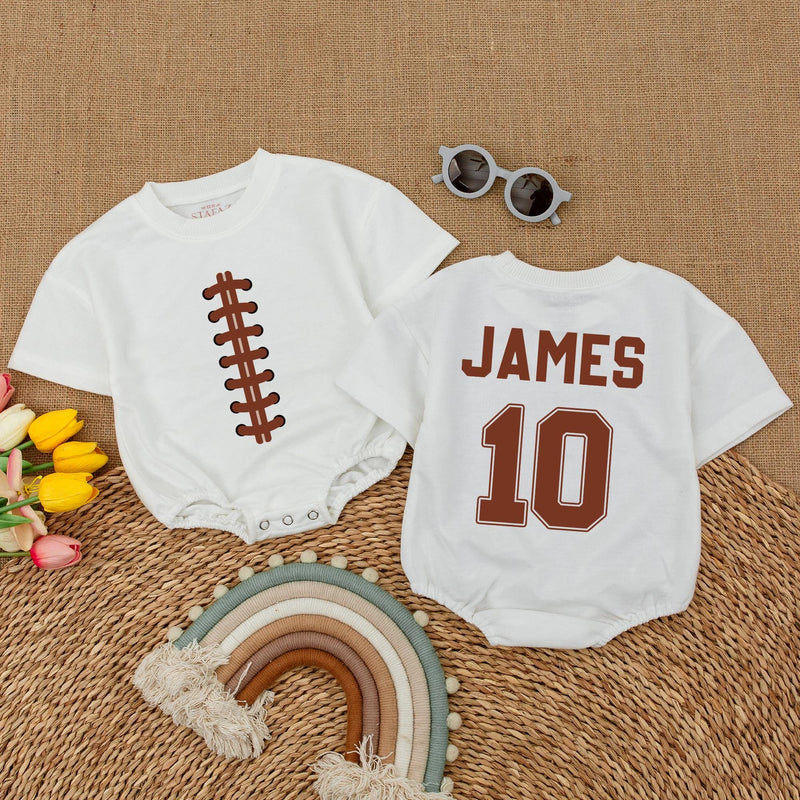 Custom Football Baby Romper with Name and Number