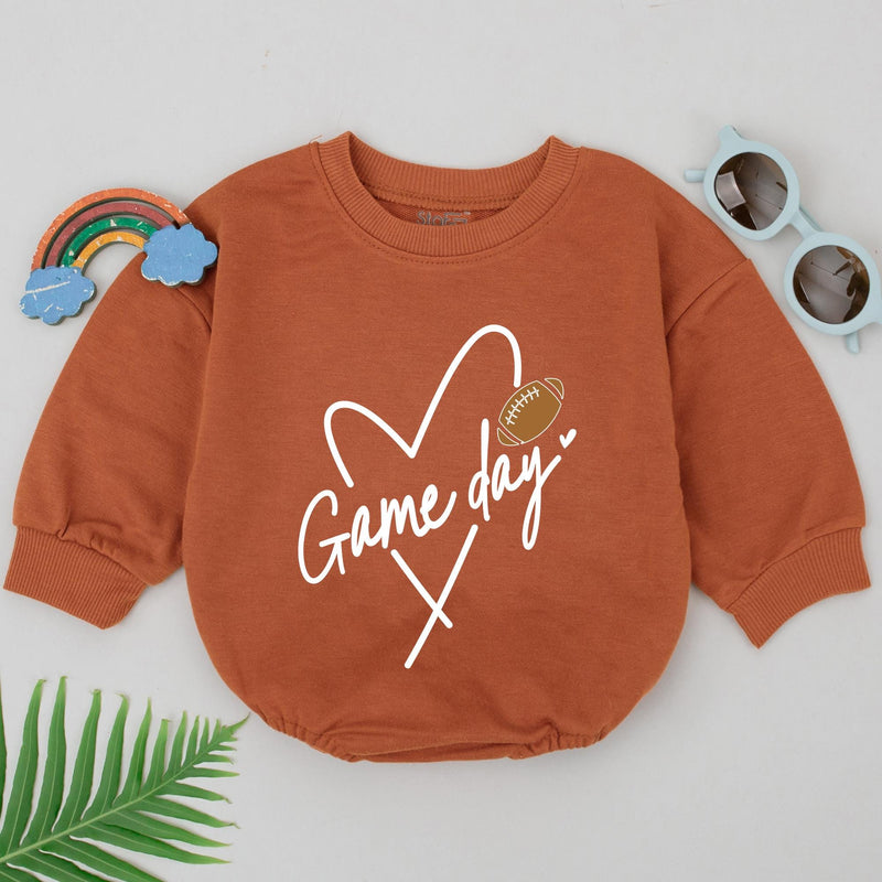 Personalized Game Day Baby Romper Heart Football Design Soft Cotton Infant Outfit for Boys and Girls Sporty Fun Wear Gameday Gift