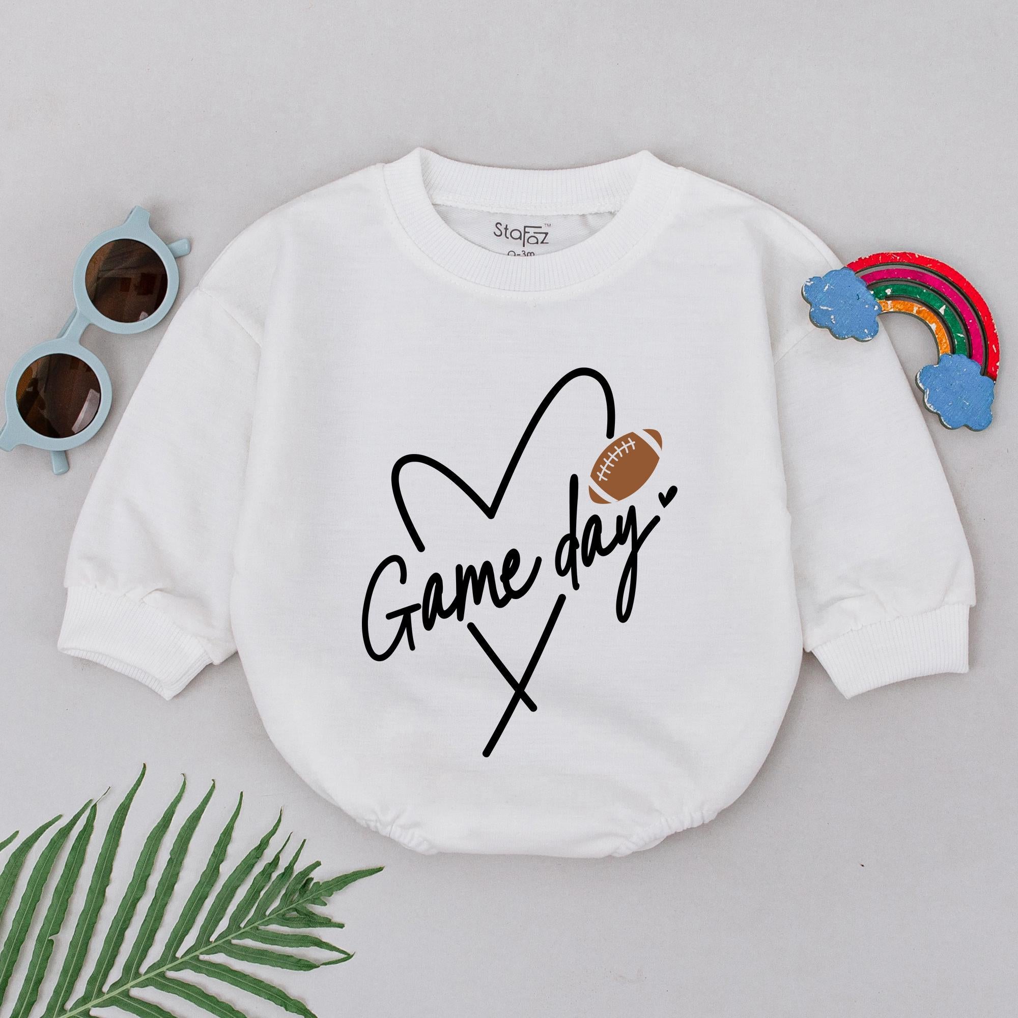 Personalized Game Day Baby Romper Heart Football Design Soft Cotton Infant Outfit for Boys and Girls Sporty Fun Wear Gameday Gift
