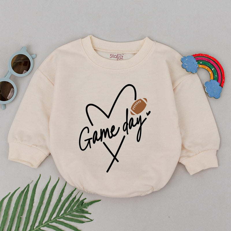 Personalized Game Day Baby Romper Heart Football Design Soft Cotton Infant Outfit for Boys and Girls Sporty Fun Wear Gameday Gift