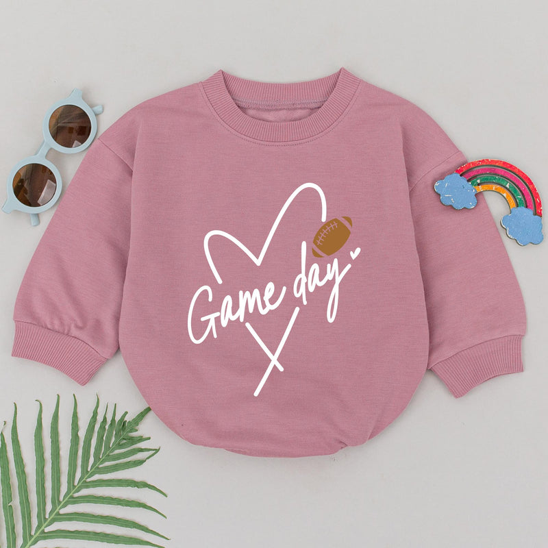 Personalized Game Day Baby Romper Heart Football Design Soft Cotton Infant Outfit for Boys and Girls Sporty Fun Wear Gameday Gift