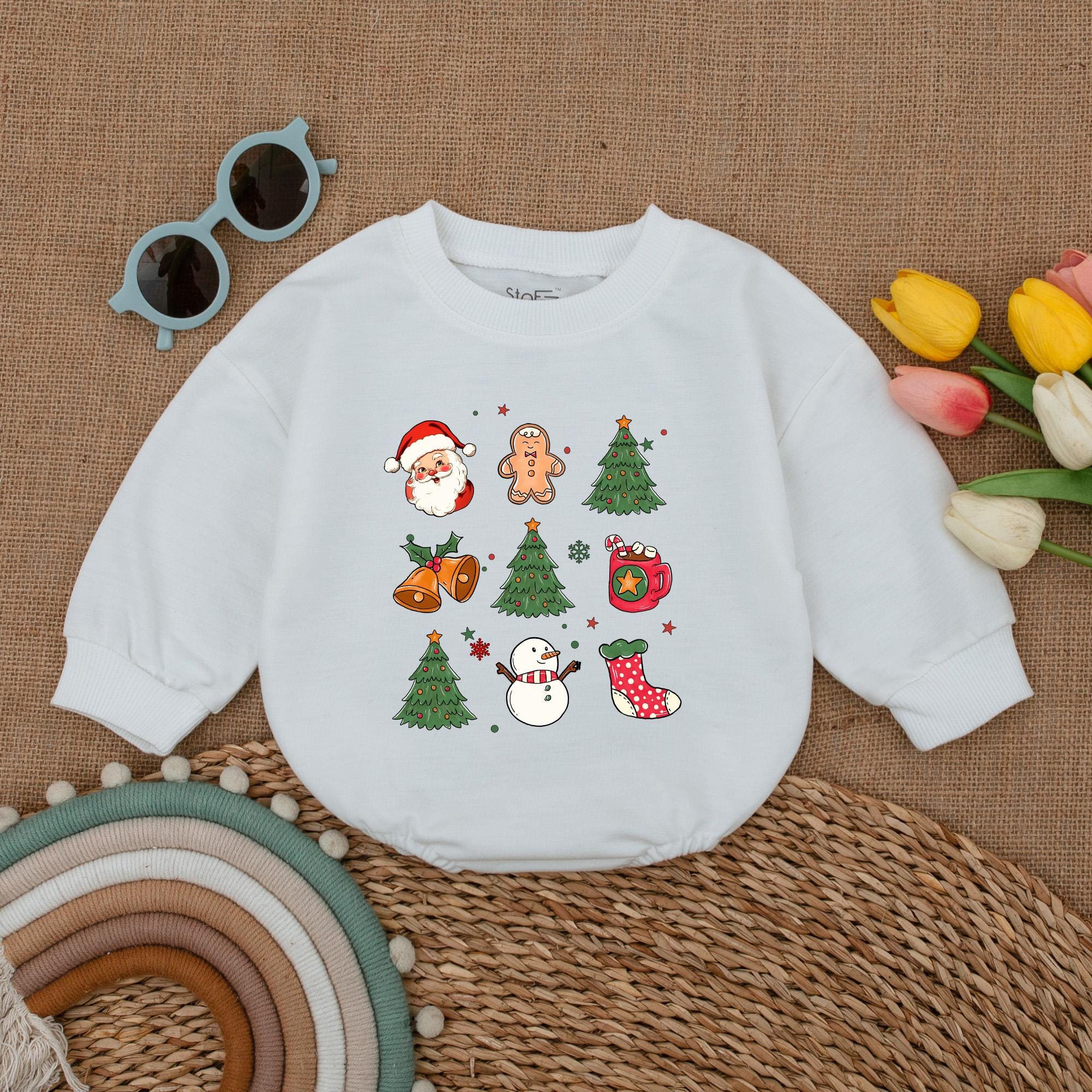 Festive Christmas Baby Romper with Santa Snowman Gingerbread Cheerful Holiday Bodysuit for Infant First Xmas Gift Warm Winter Outfit