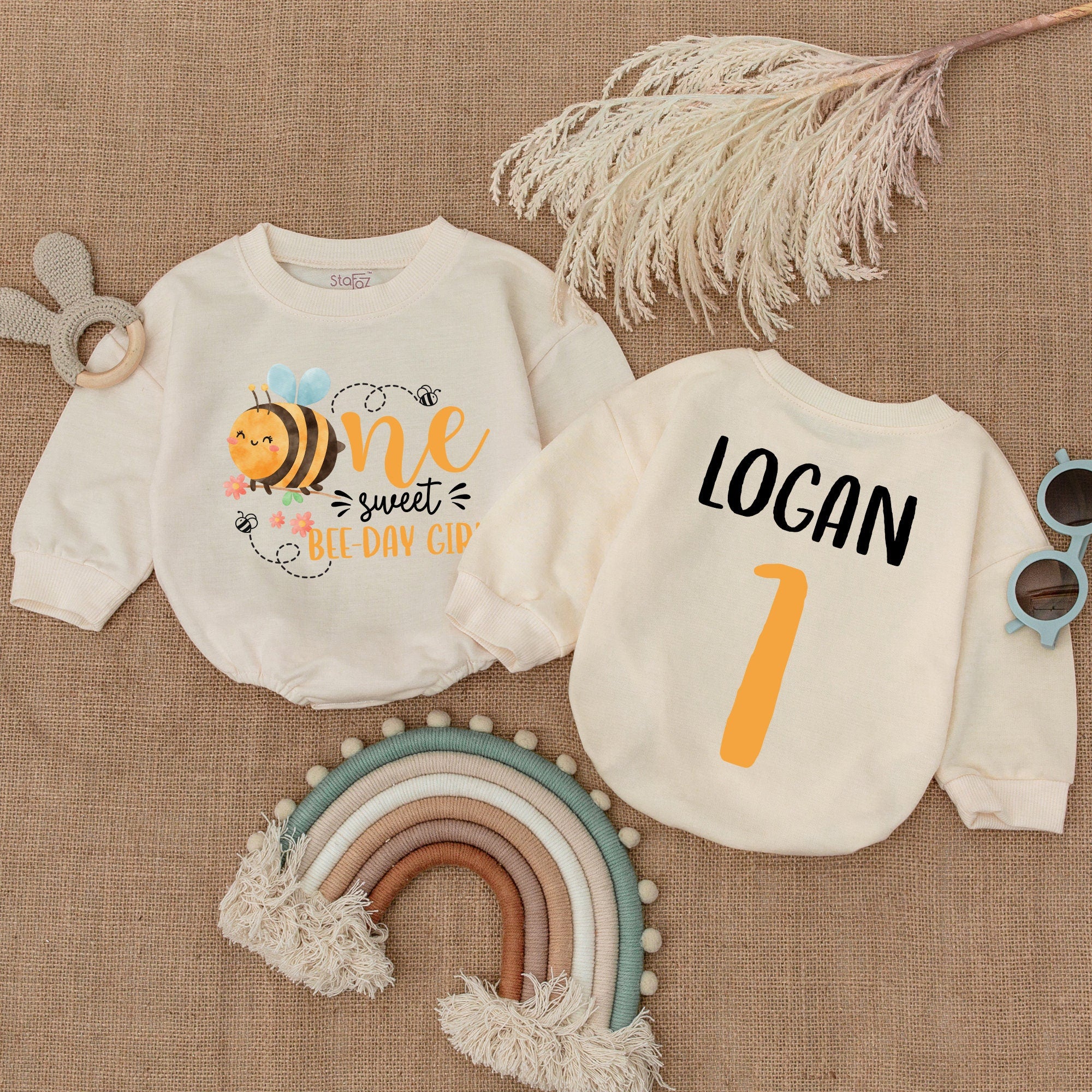 Custom One Sweet Bee Day Girl Romper First Birthday Outfit with Smiling Bee Design Infant Party Clothes Soft Cotton Personalized Name