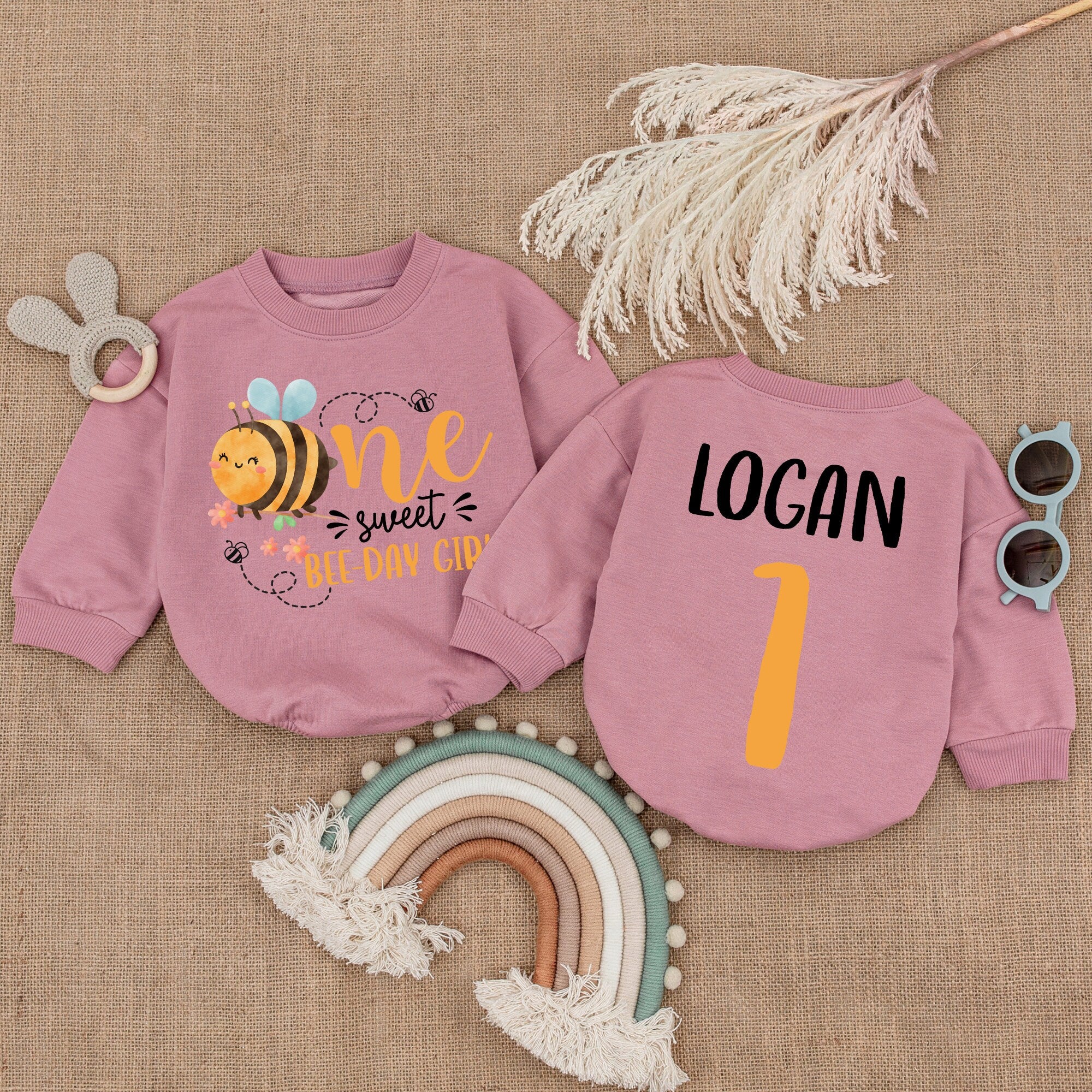 Custom One Sweet Bee Day Girl Romper First Birthday Outfit with Smiling Bee Design Infant Party Clothes Soft Cotton Personalized Name