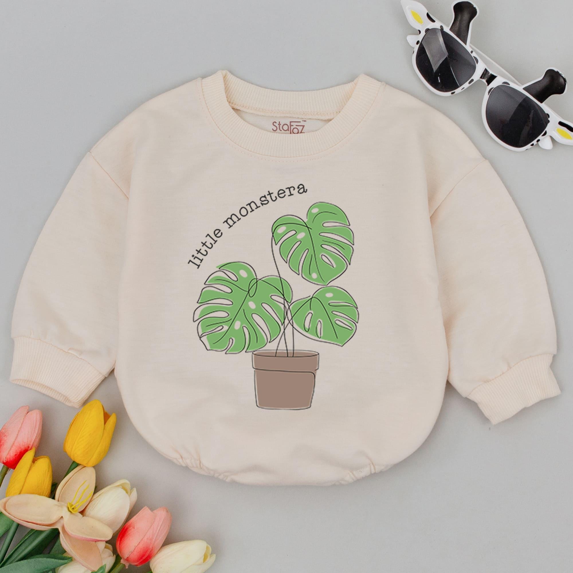 Little Monstera Baby Romper Funny Plant Bodysuit Newborn Gift Soft Cotton Tropical Baby Shower Outfit Pregnancy Reveal