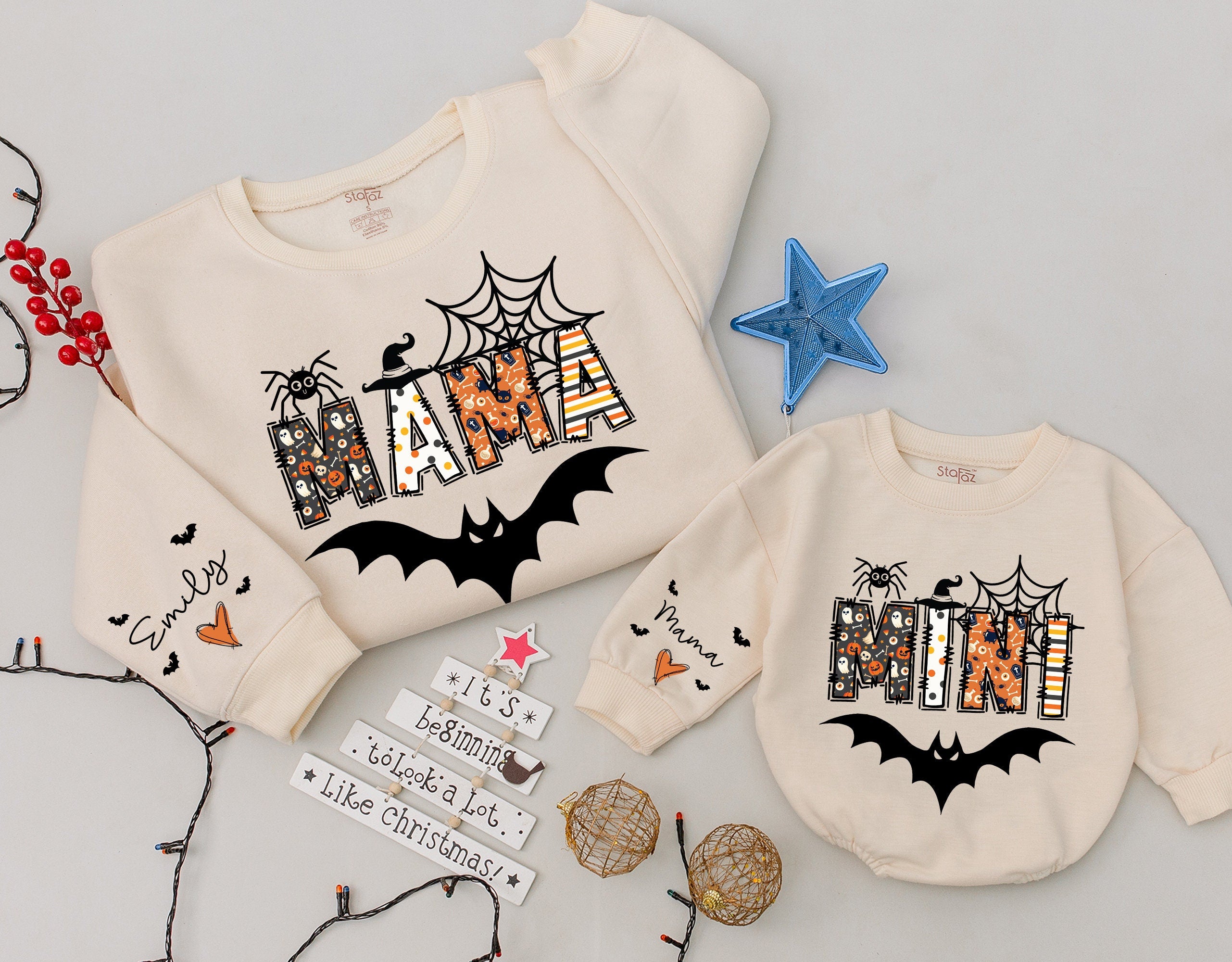 Custom Mama & Mini Halloween Sweatshirts with Bat Design