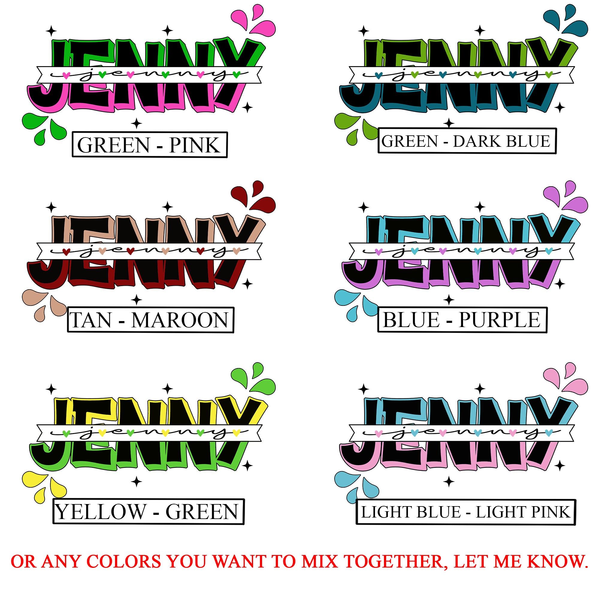 Custom Family Name Shirts Vibrant JOHHNY JENNY Design Matching Outfits Personalized Tops with Stars Hearts Colorful Cotton Comfort