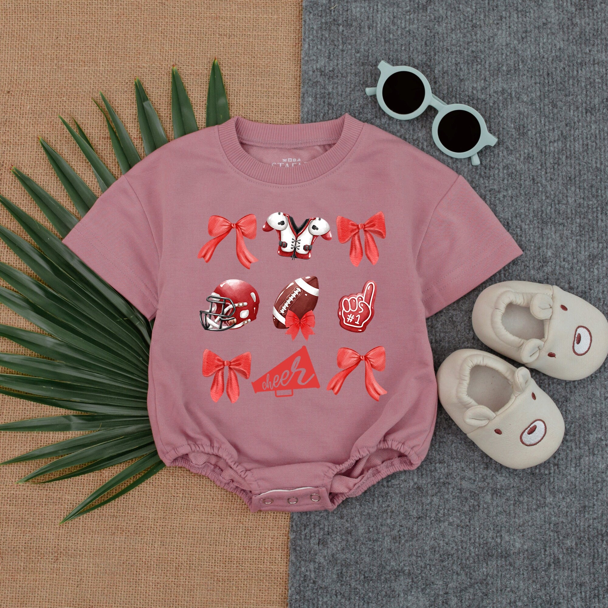 Cheerful Football Baby Romper with Red Bows for Gameday or Birthday Soft Cotton Outfit for Infant Boys and Girls Comfortable Playwear
