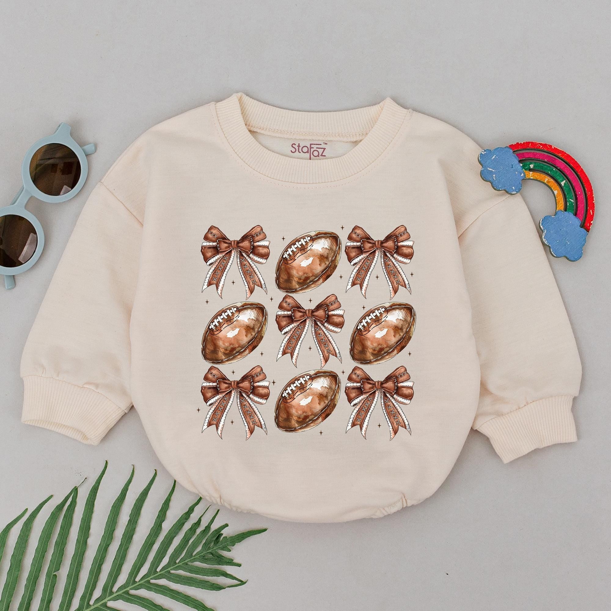 Baby Girl Retro Football Bow Romper Soft Cotton Outfit Vintage Gameday Gift Infant Birthday Party Sporty Chic Style Game Day Apparel