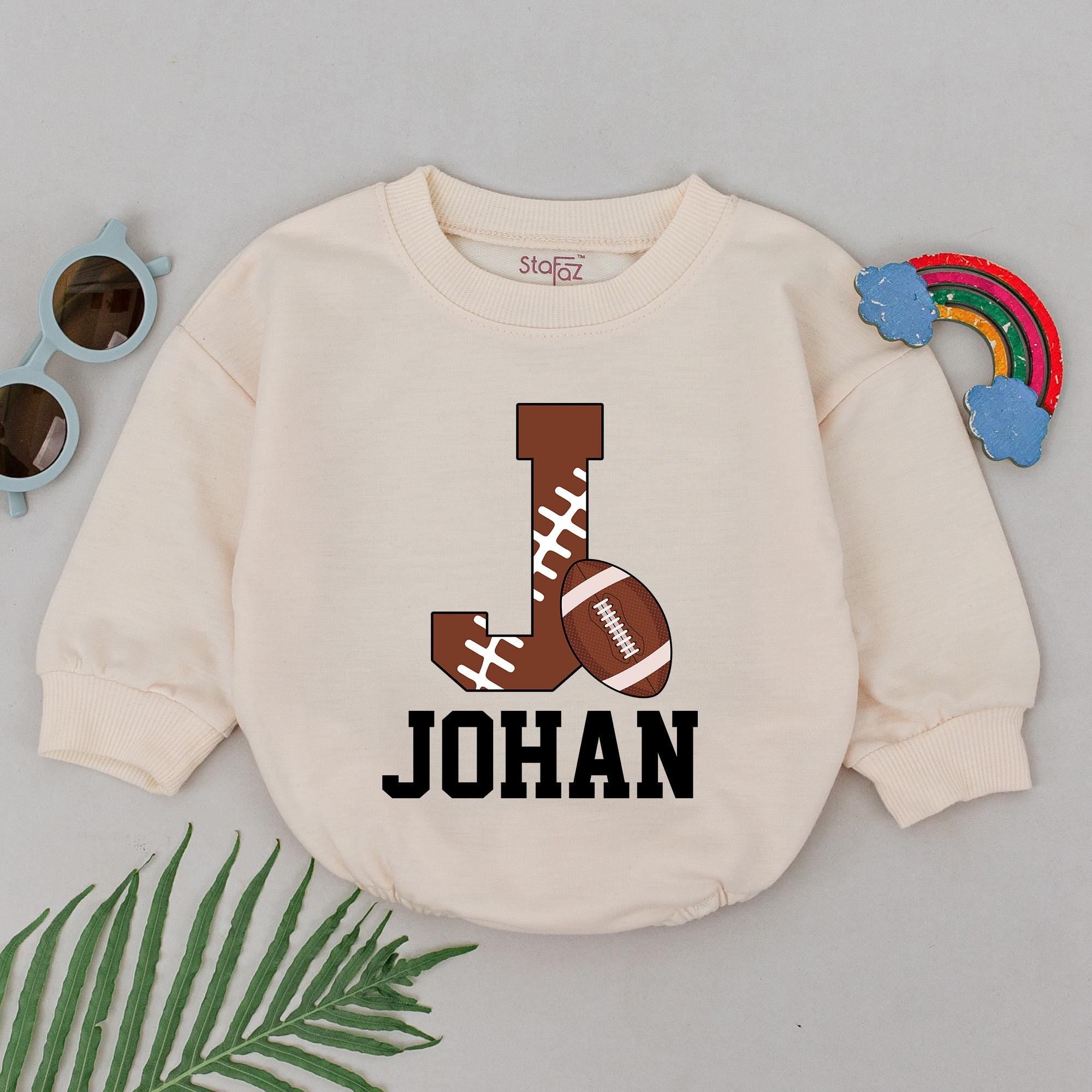 Personalized Baby Football Romper Johan Sporty Retro Gameday Outfit Soft Cotton Infant Boy Game Day Wear