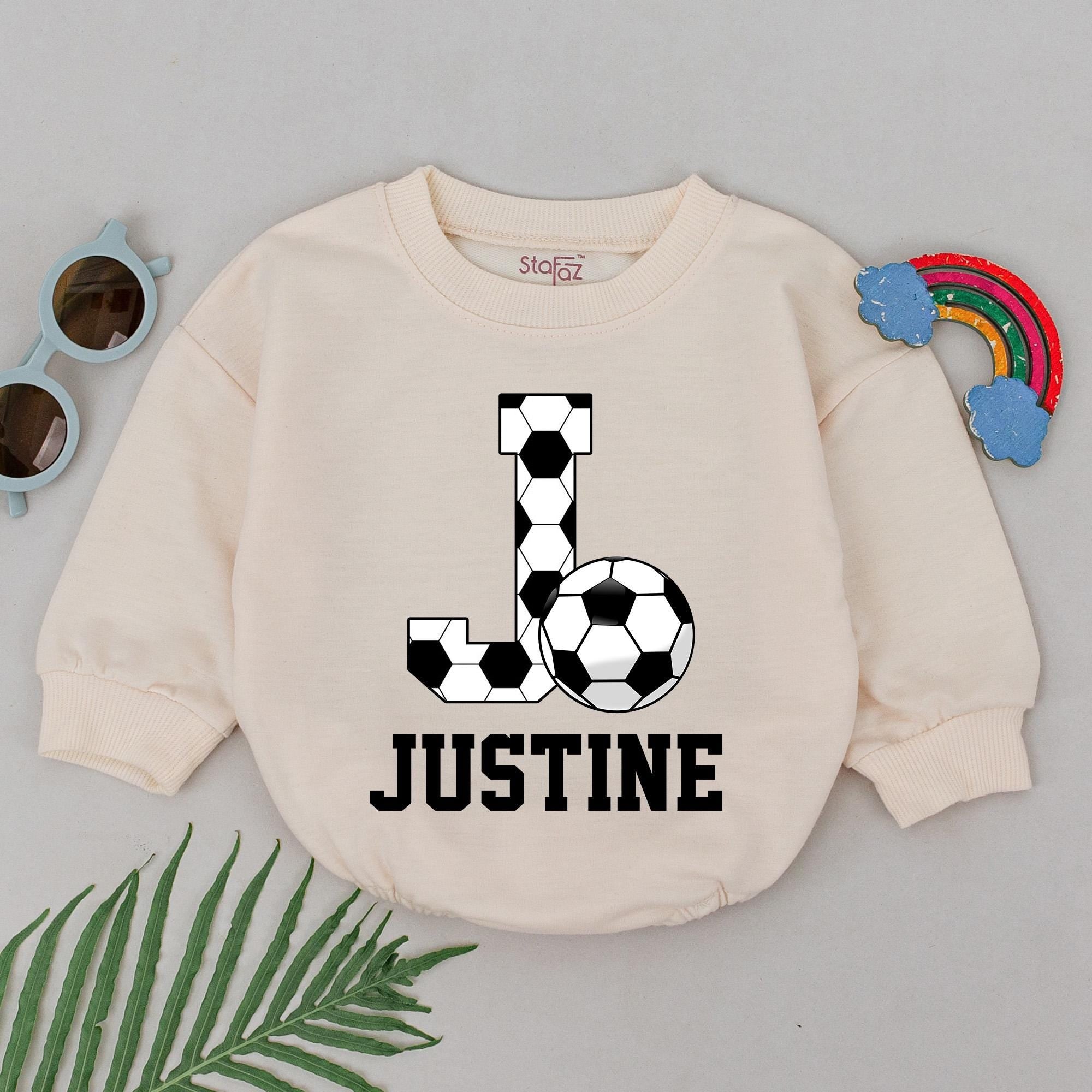 Personalized Soccer Baby Romper with J Name Graphic Sporty Father's Day Infant Outfit Comfortable Cotton For Game Day Fun