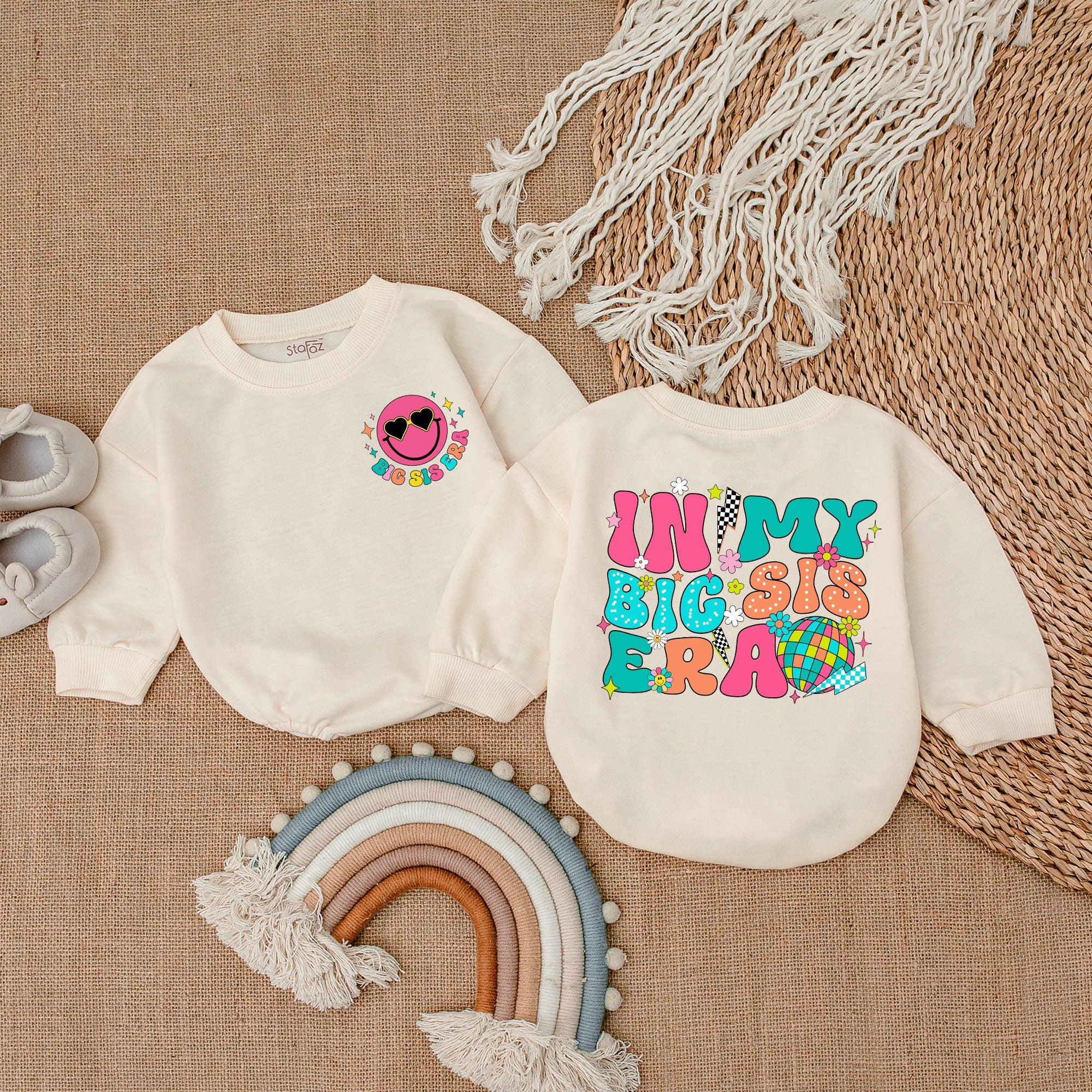 In My Big Sis Era Baby Bubble Romper Colorful Fun Outfit for Baby Girl Playful Cotton Birthday Gift Clothing Delightful Sister Bodysuit