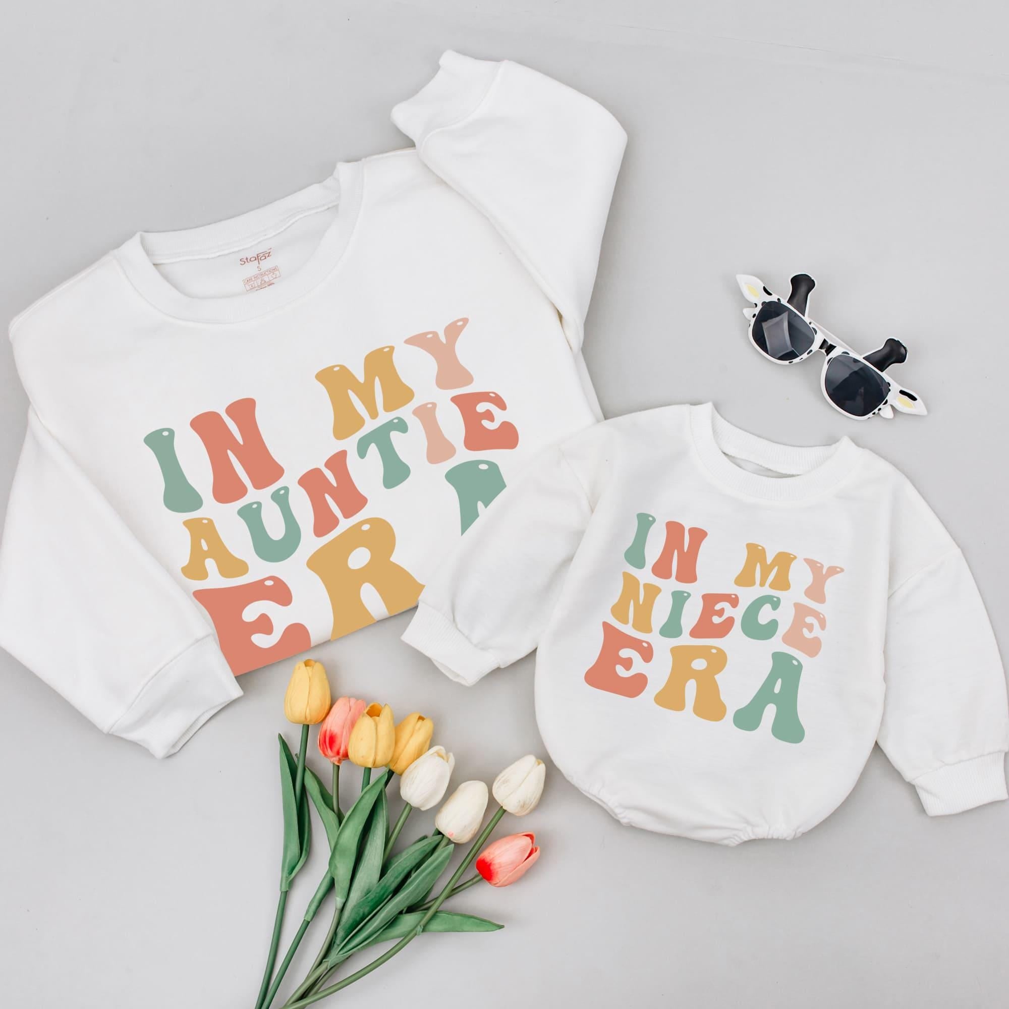 In My Auntie Era and Niece Era Retro Sweatshirts Matching Family Outfits Fun Gift for Aunt and Niece Soft Comfortable Earthy Colors